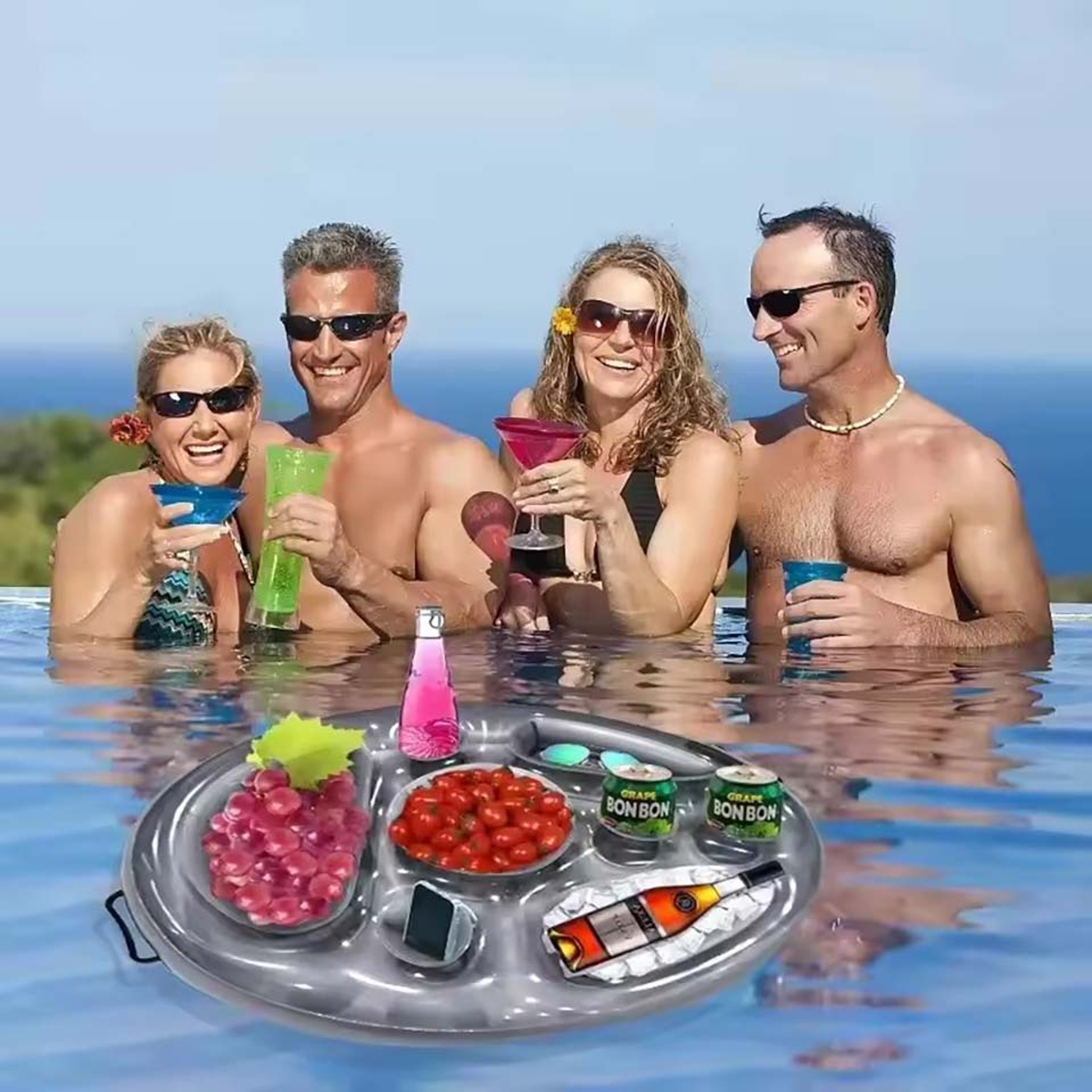 Inflatable Pool Drink Cooler & Floating Bar Tray with Cup Holders for Beach & Pool Parties – view 5