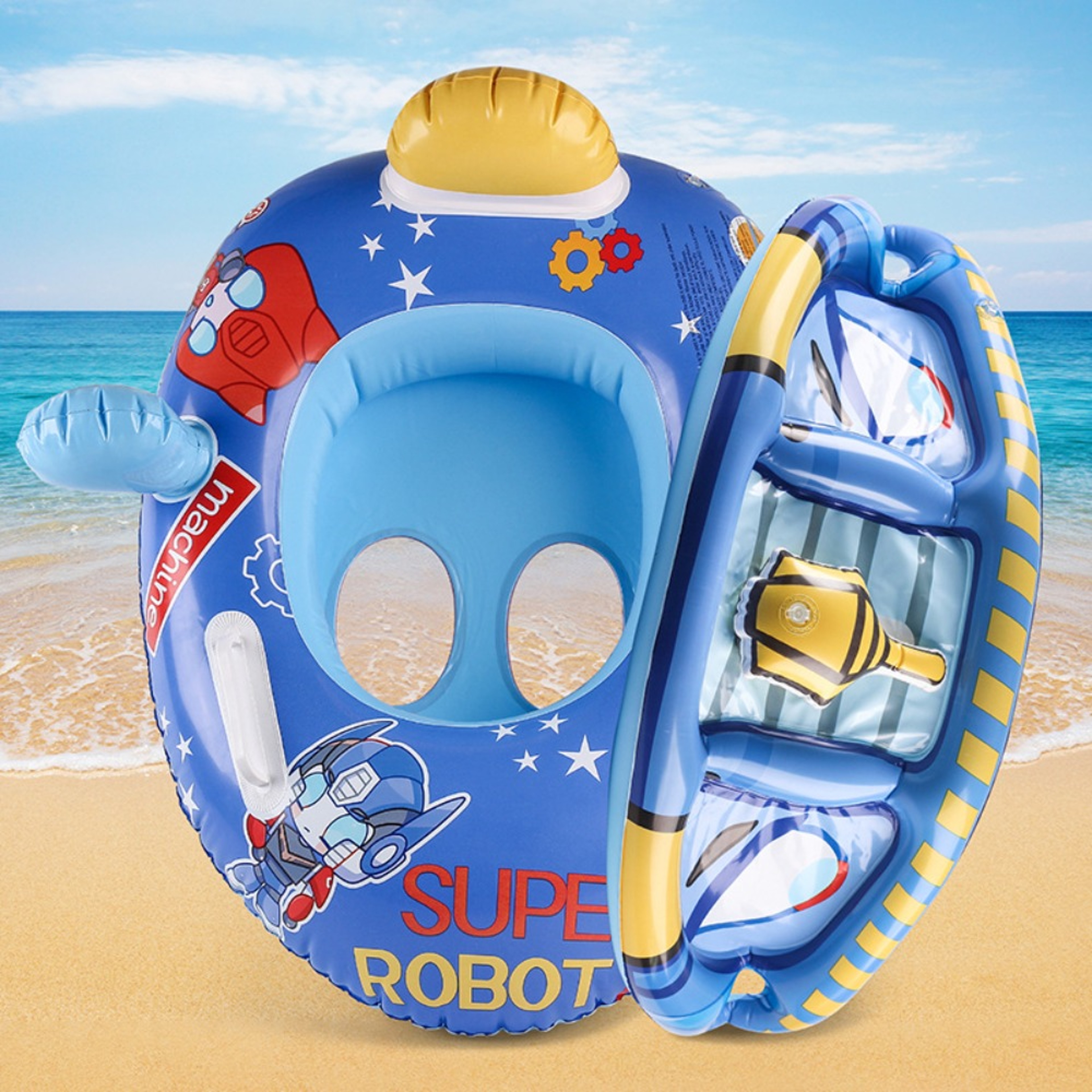 Baby Swim Float With Sun Canopy PVC Infant Swim Ring Seat For Toddlers  Kids 2