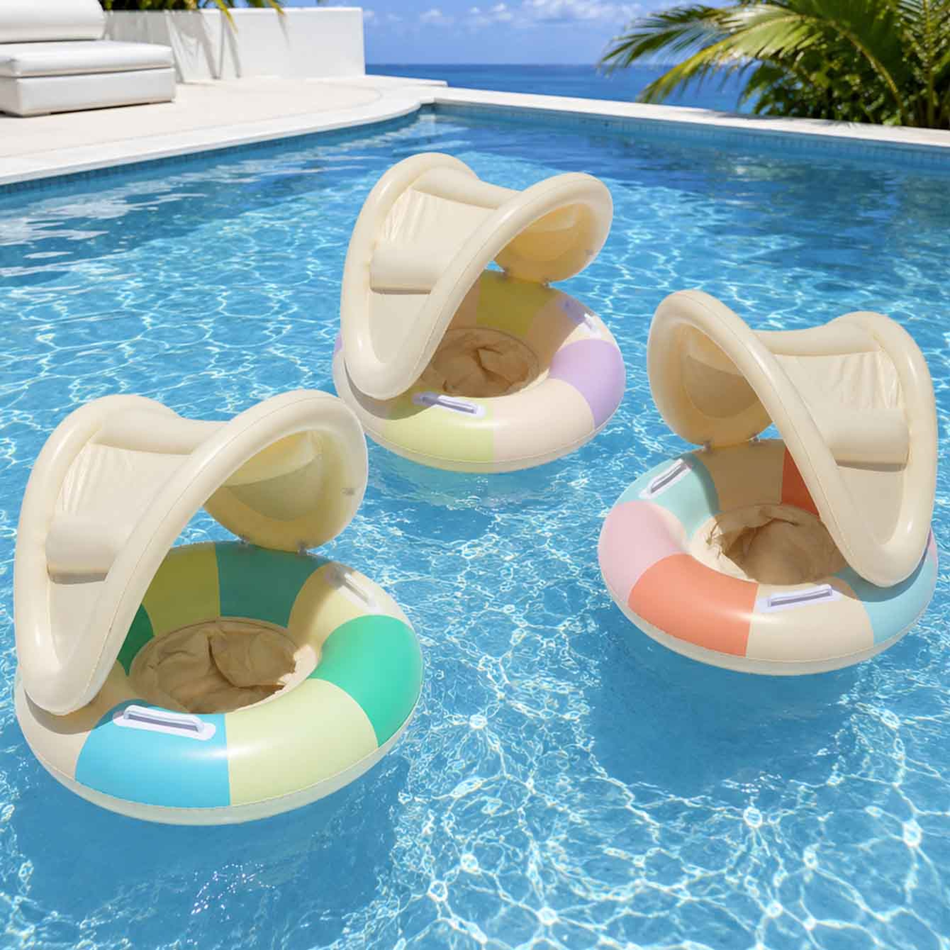 Inflatable Pool Float With Canopy Sunshade Floating Pool Chair Swim Ring Water Lounger With Handles 3