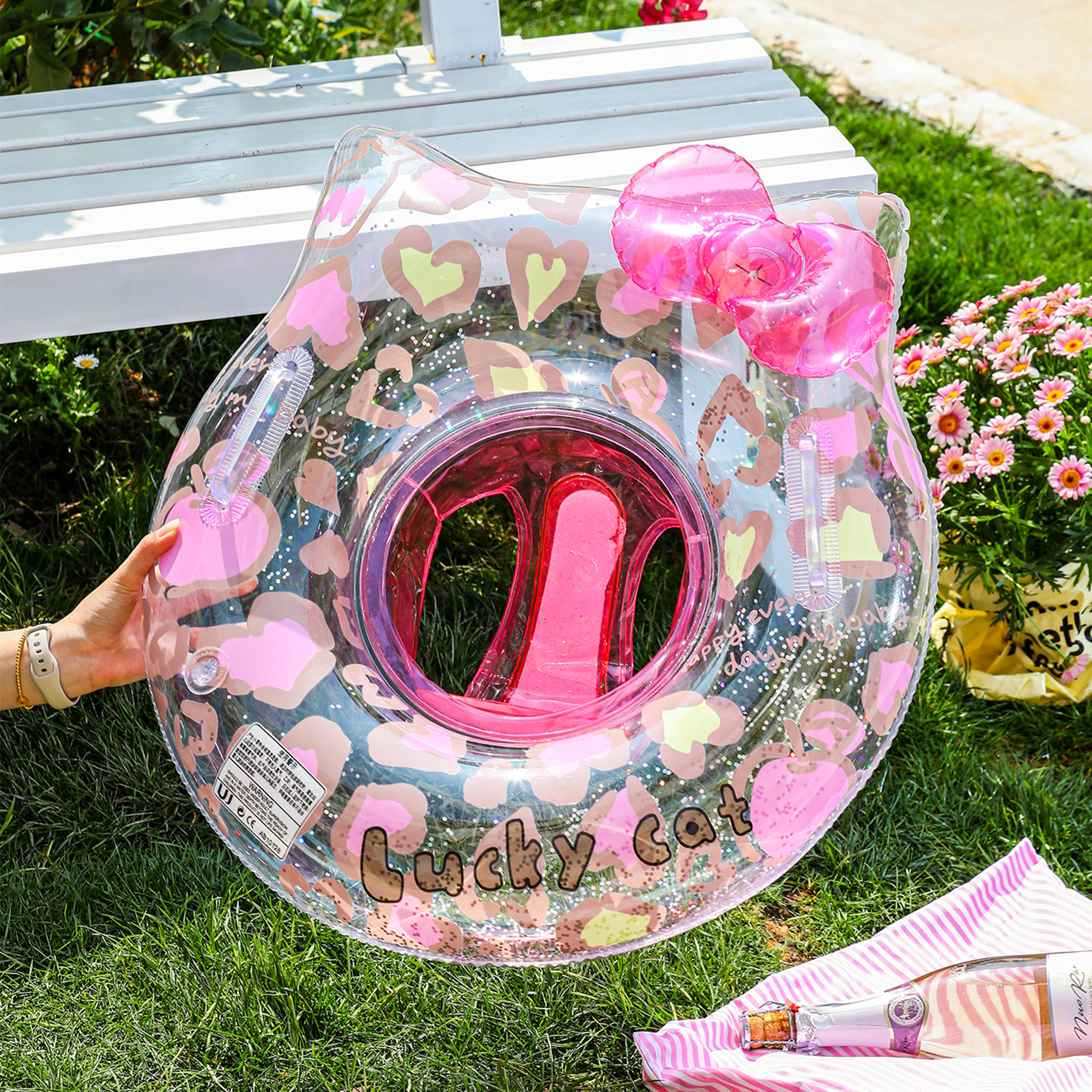 Leopard Cat Baby Swim Ring with Seat & Side Pocket Cute Toddler Pool Float for Summer Fun – view 5