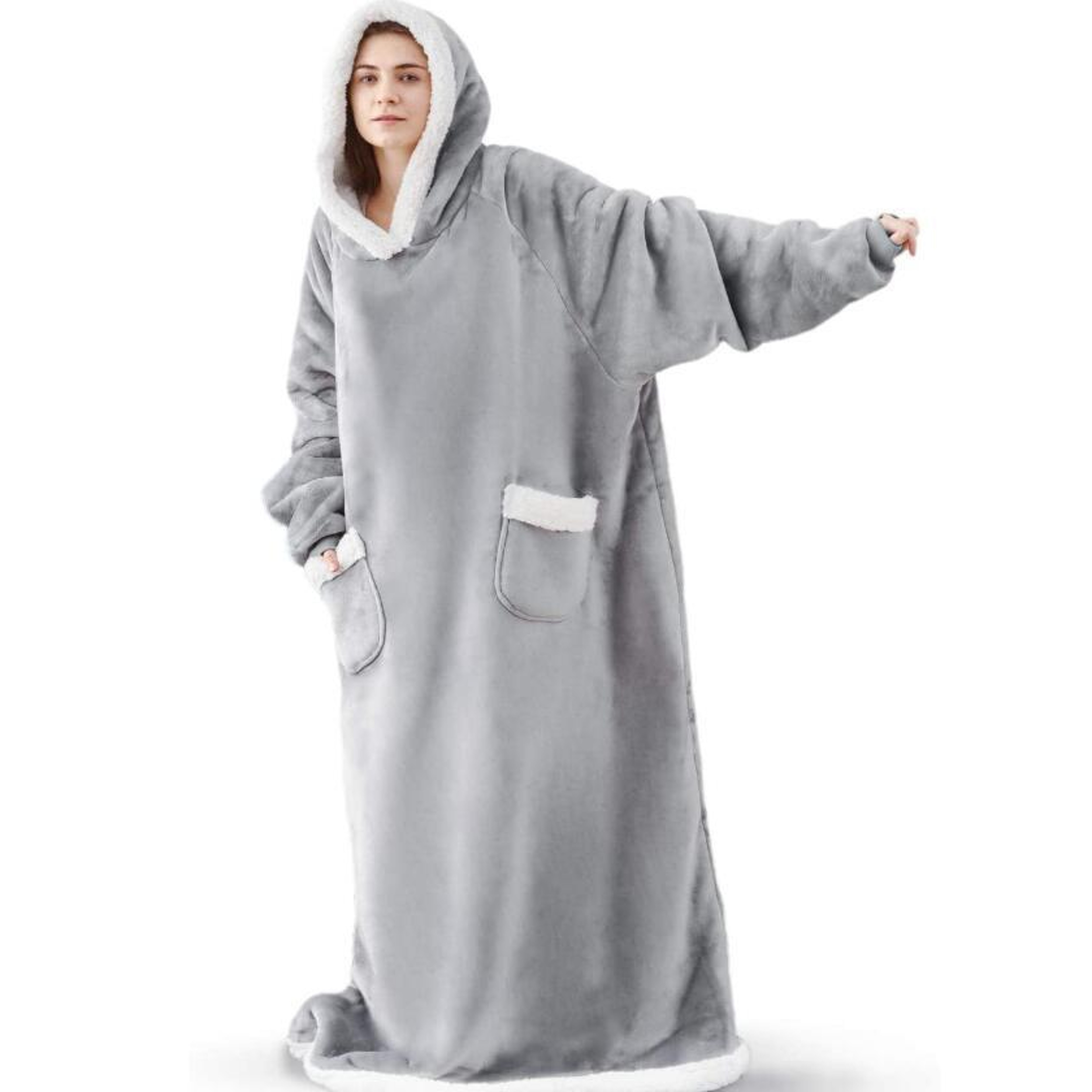 Wearable Blanket Hoodie Oversized Flannel Hooded Blanket Sweatshirt for Cozy Winter Comfort – view 10