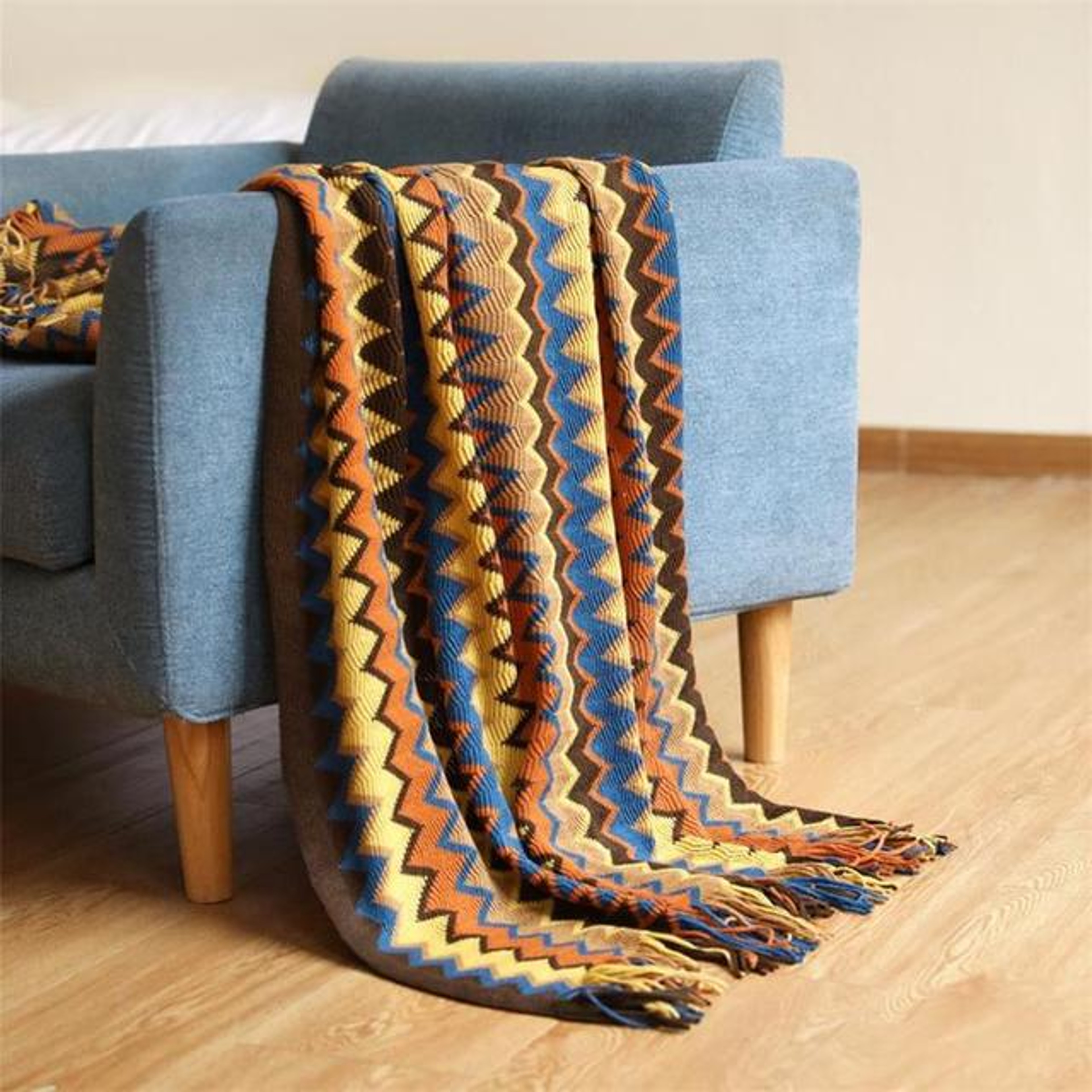 Boho Throw Blanket Knitted Striped Tassel Decorative Sofa  Bed Throw 4