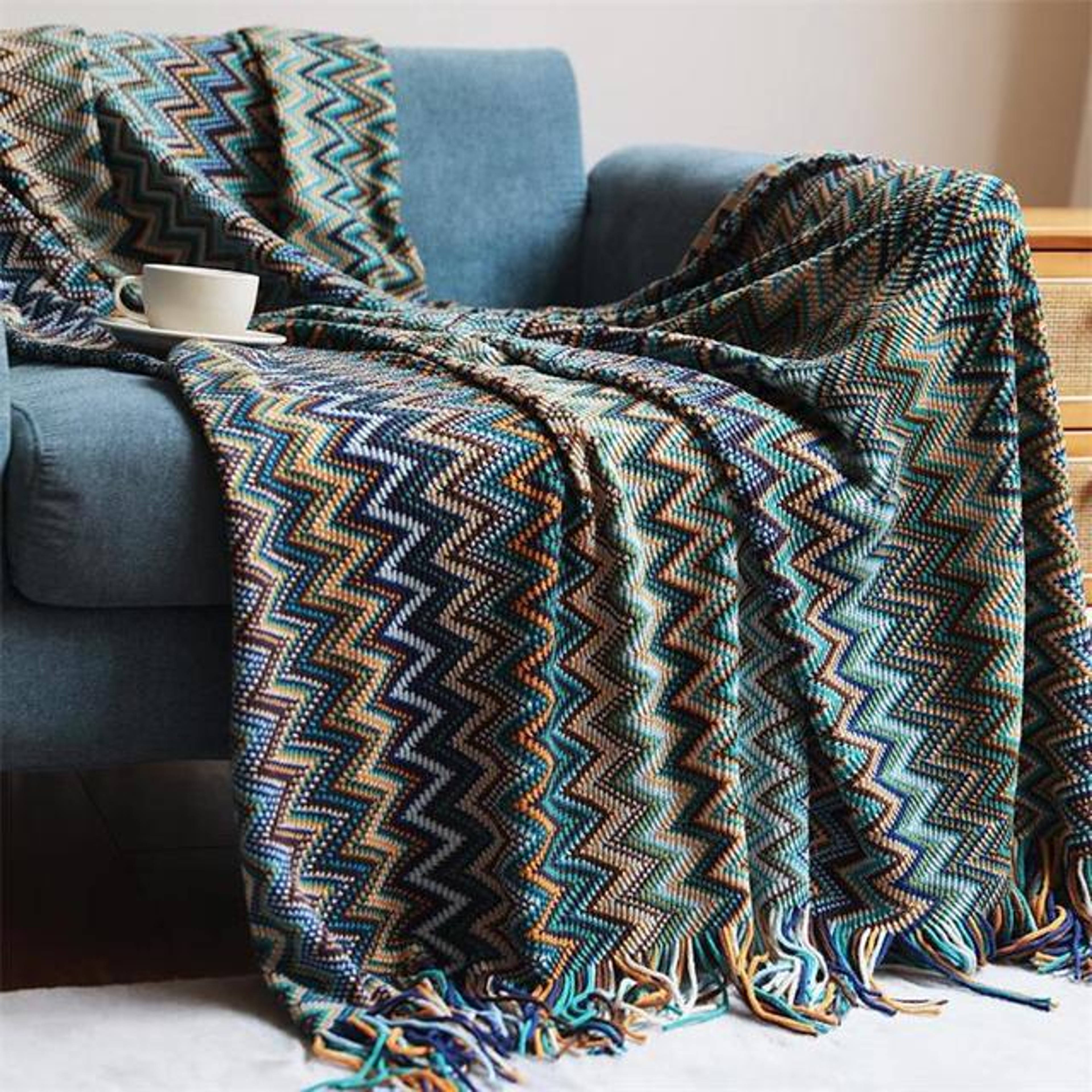 Boho Throw Blanket Knitted Striped Tassel Decorative Sofa  Bed Throw 5