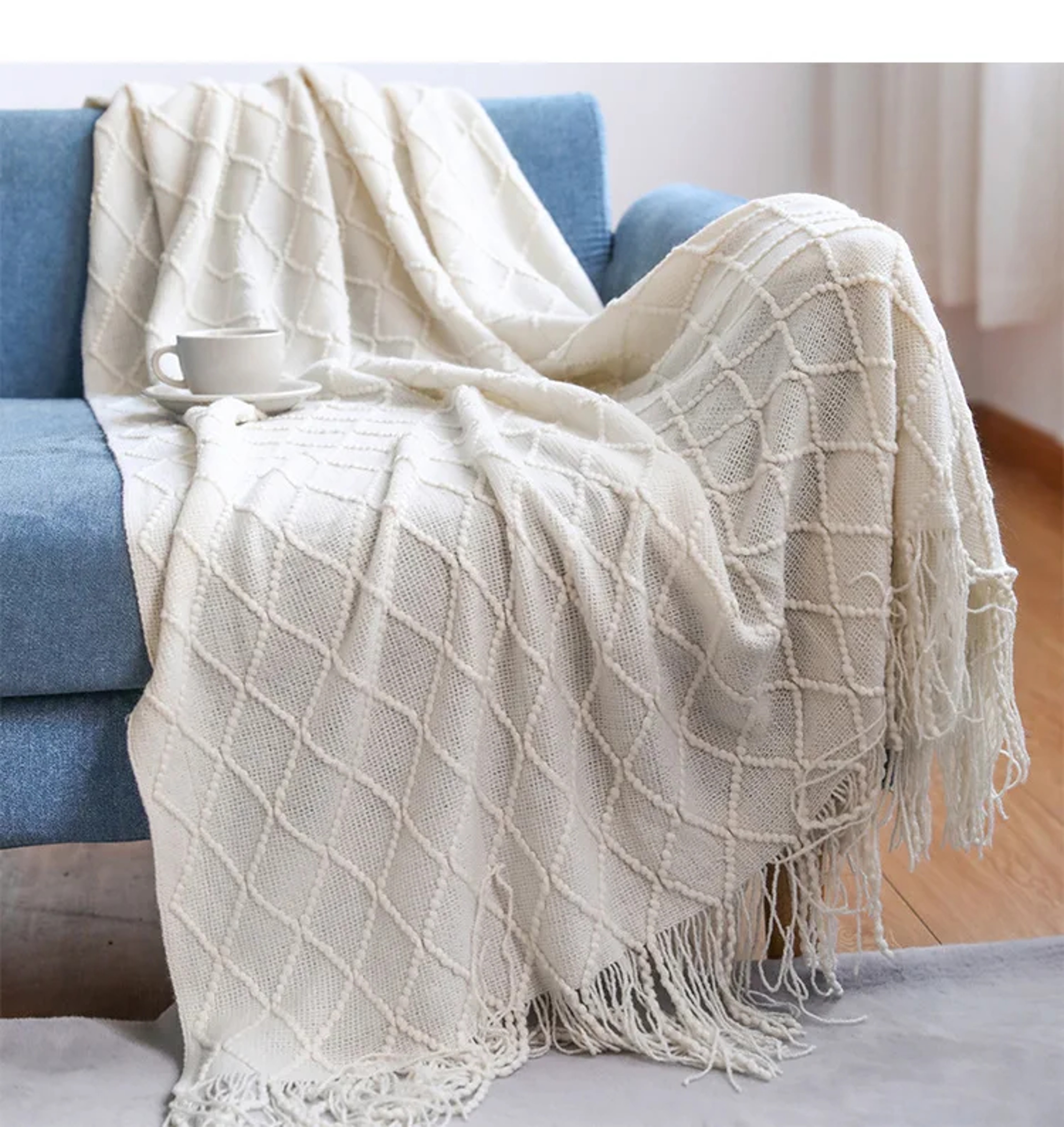 Soft Knitted Throw Blanket With Tassels Cozy Nordic Sofa  Bed Accent For All Seasons 12