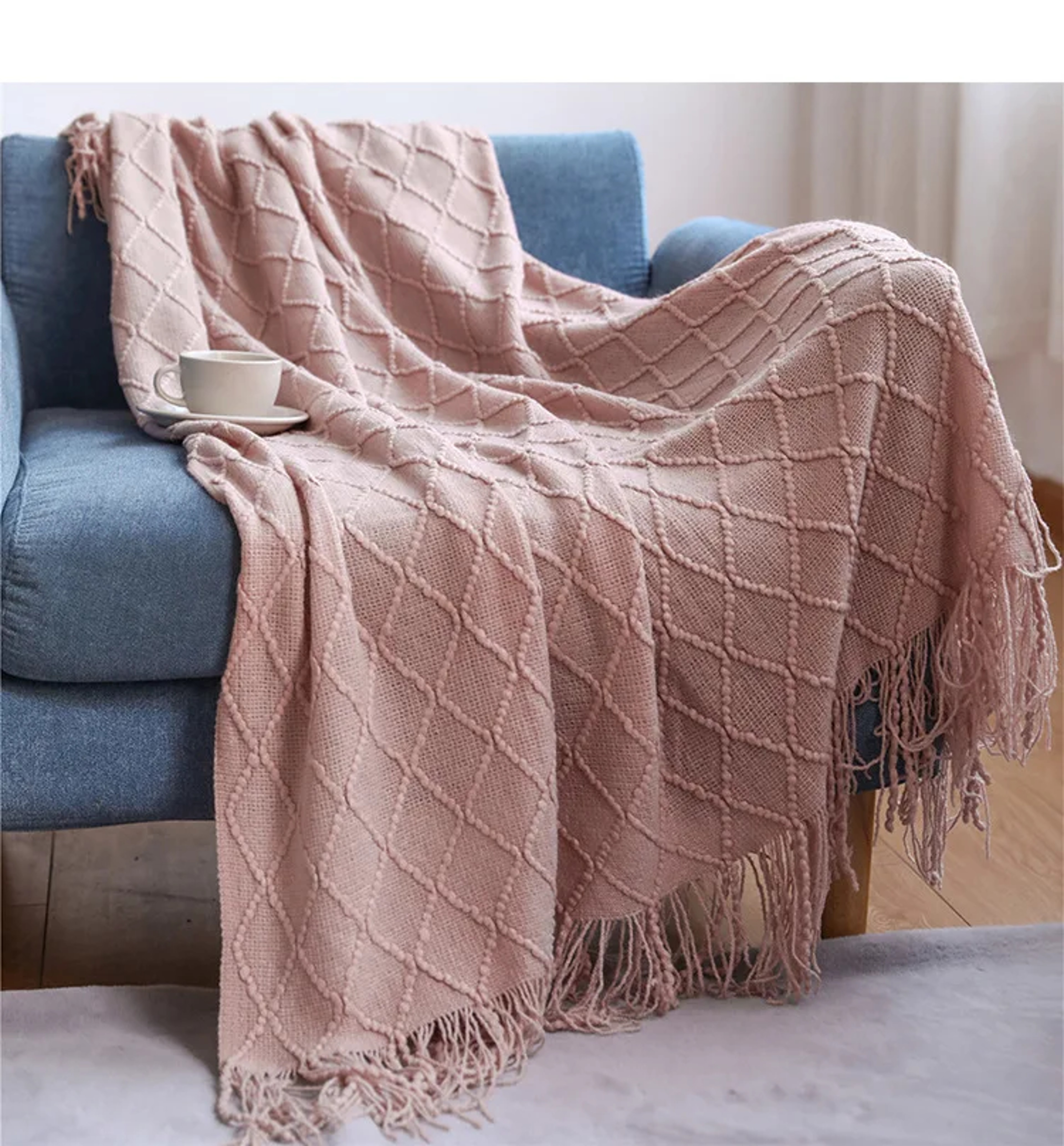Soft Knitted Throw Blanket With Tassels Cozy Nordic Sofa  Bed Accent For All Seasons 13