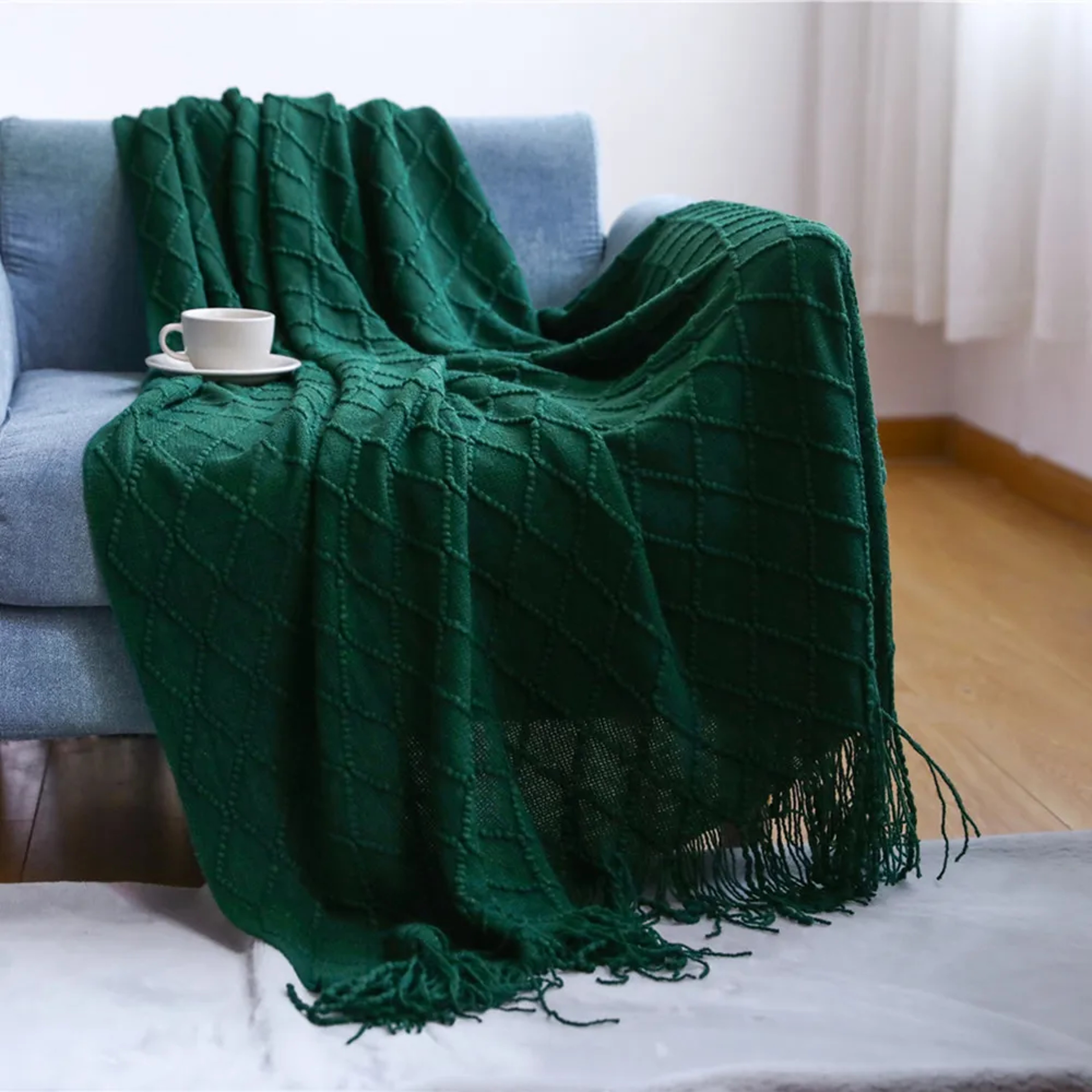 Soft Knitted Throw Blanket With Tassels Cozy Nordic Sofa  Bed Accent For All Seasons 14