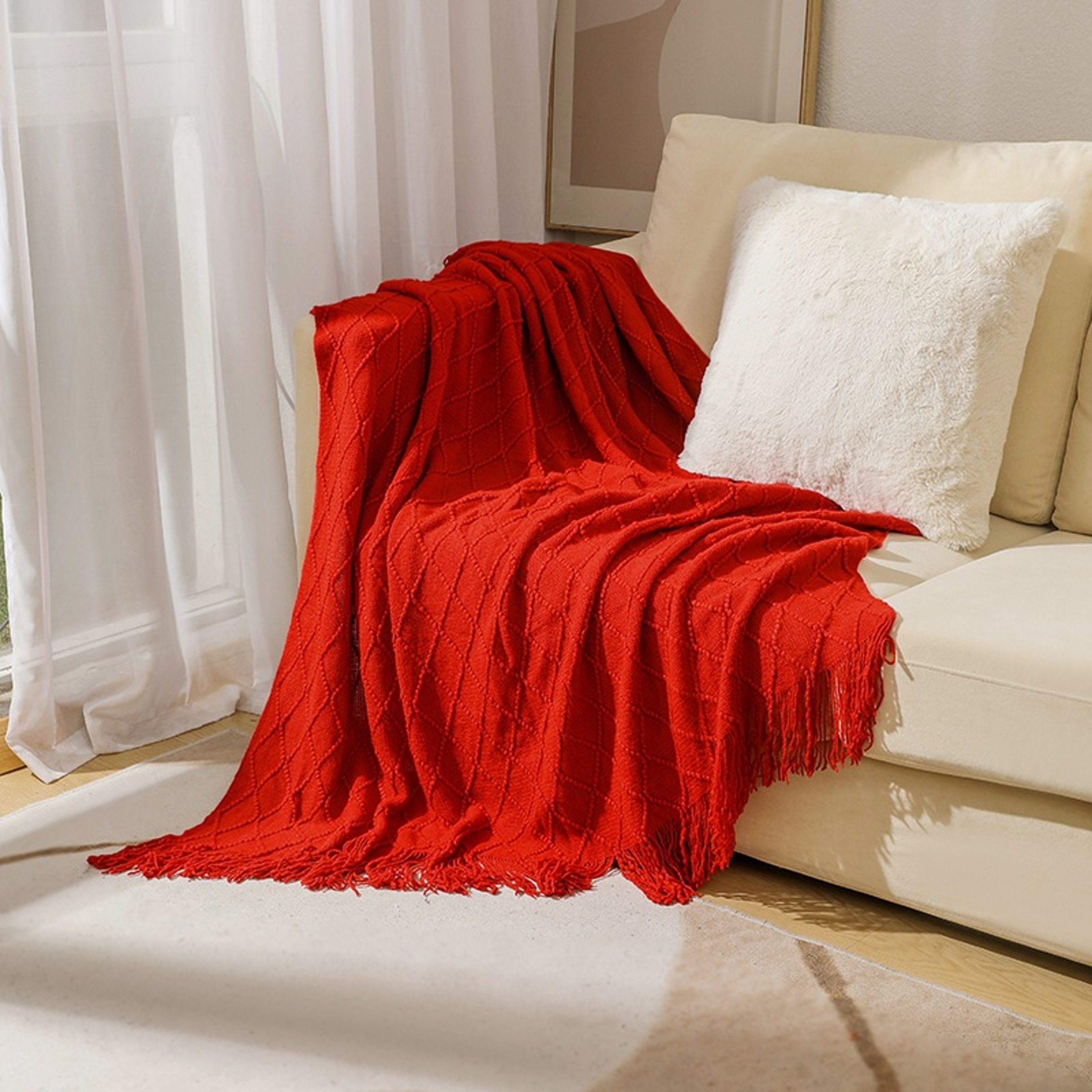 Soft Knitted Throw Blanket With Tassels Cozy Nordic Sofa  Bed Accent For All Seasons 16
