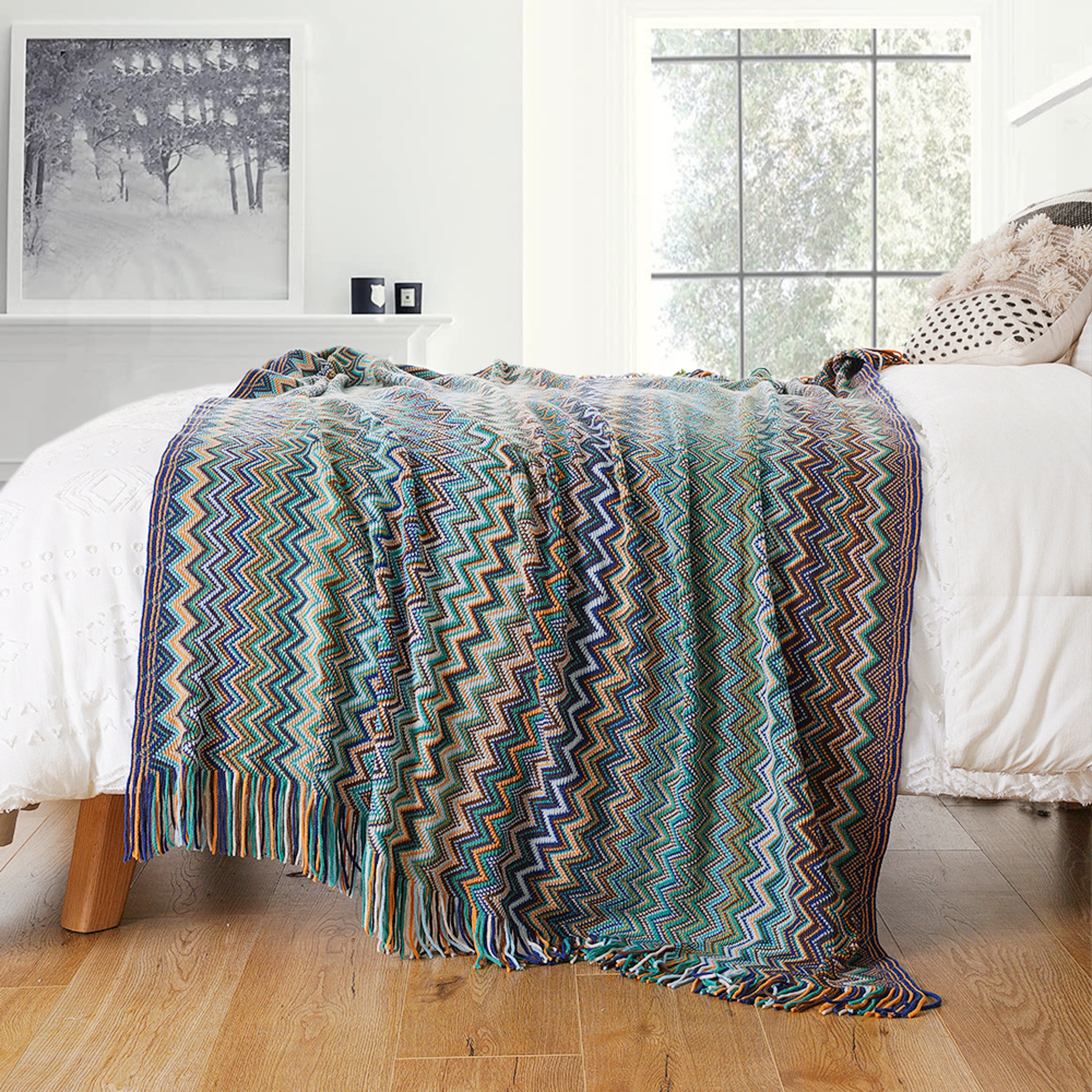 Battilo Boho Throw Blanket with Tassels Soft Knit Throw Blanket for Sofa, Bed & Home Decor – view 4