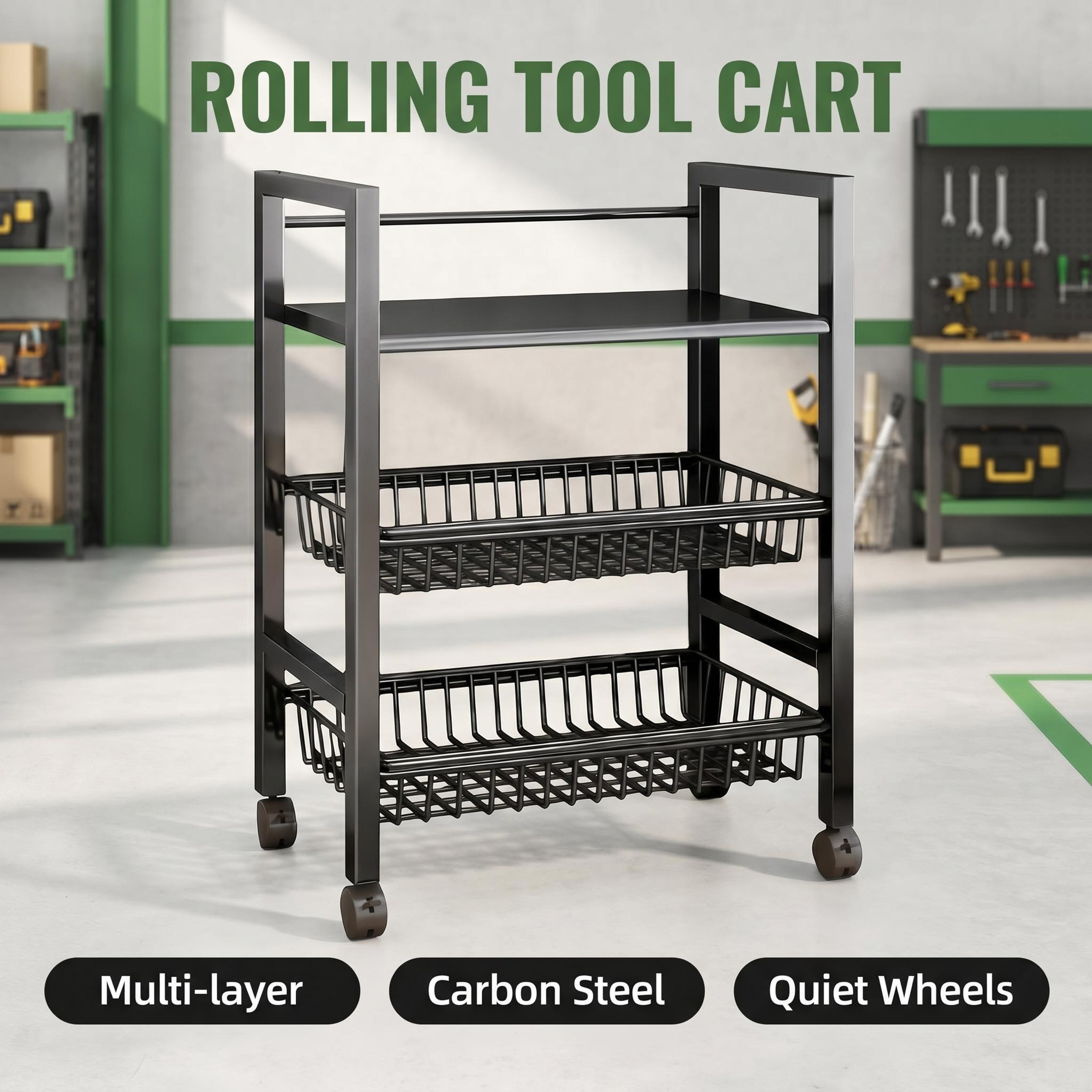 Slim Rolling Storage Cart with Pull Out Mesh Baskets for Narrow Spaces – view 1