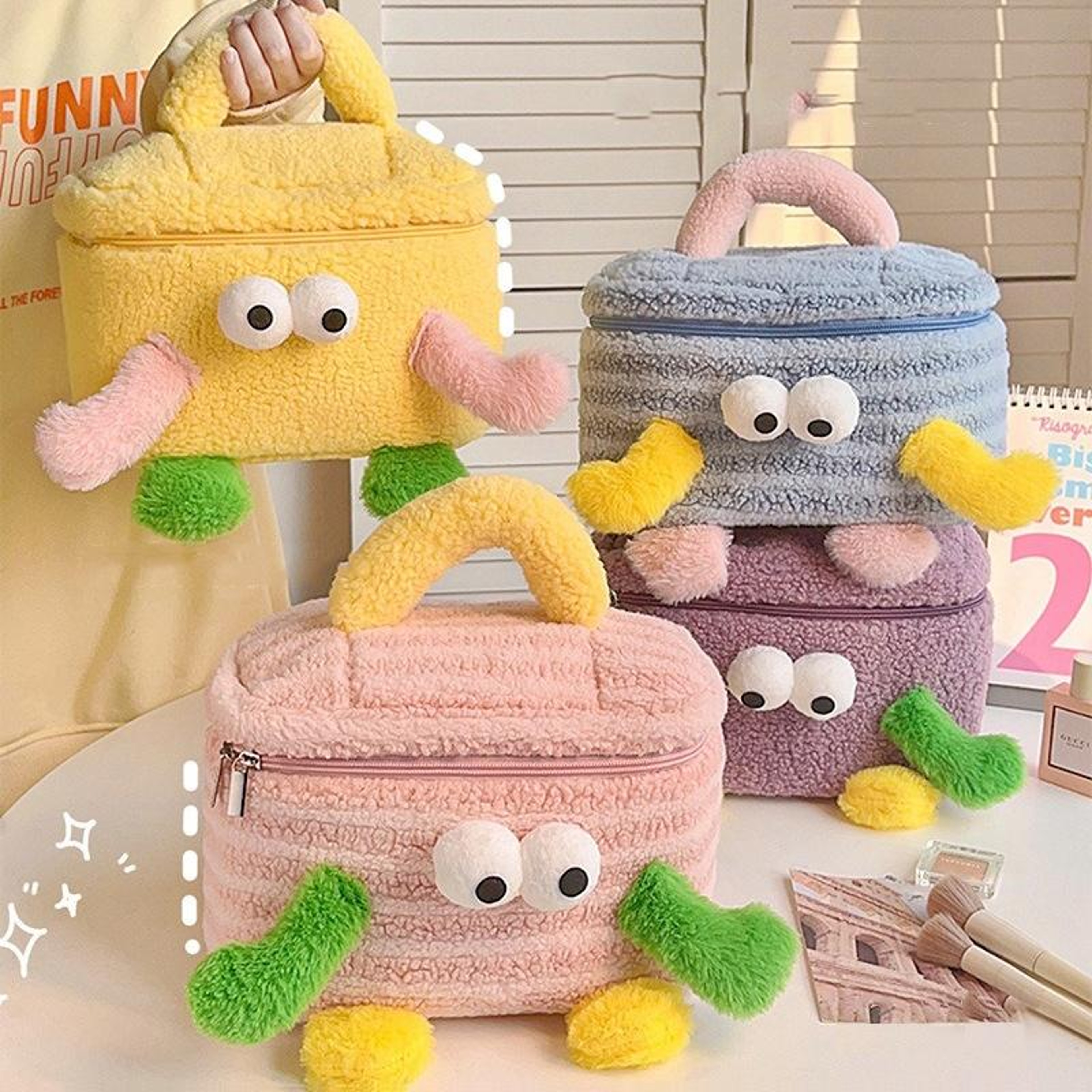 Purple Cartoon Plush Cosmetic Bag with Large Capacity and Carry Handle – view 2