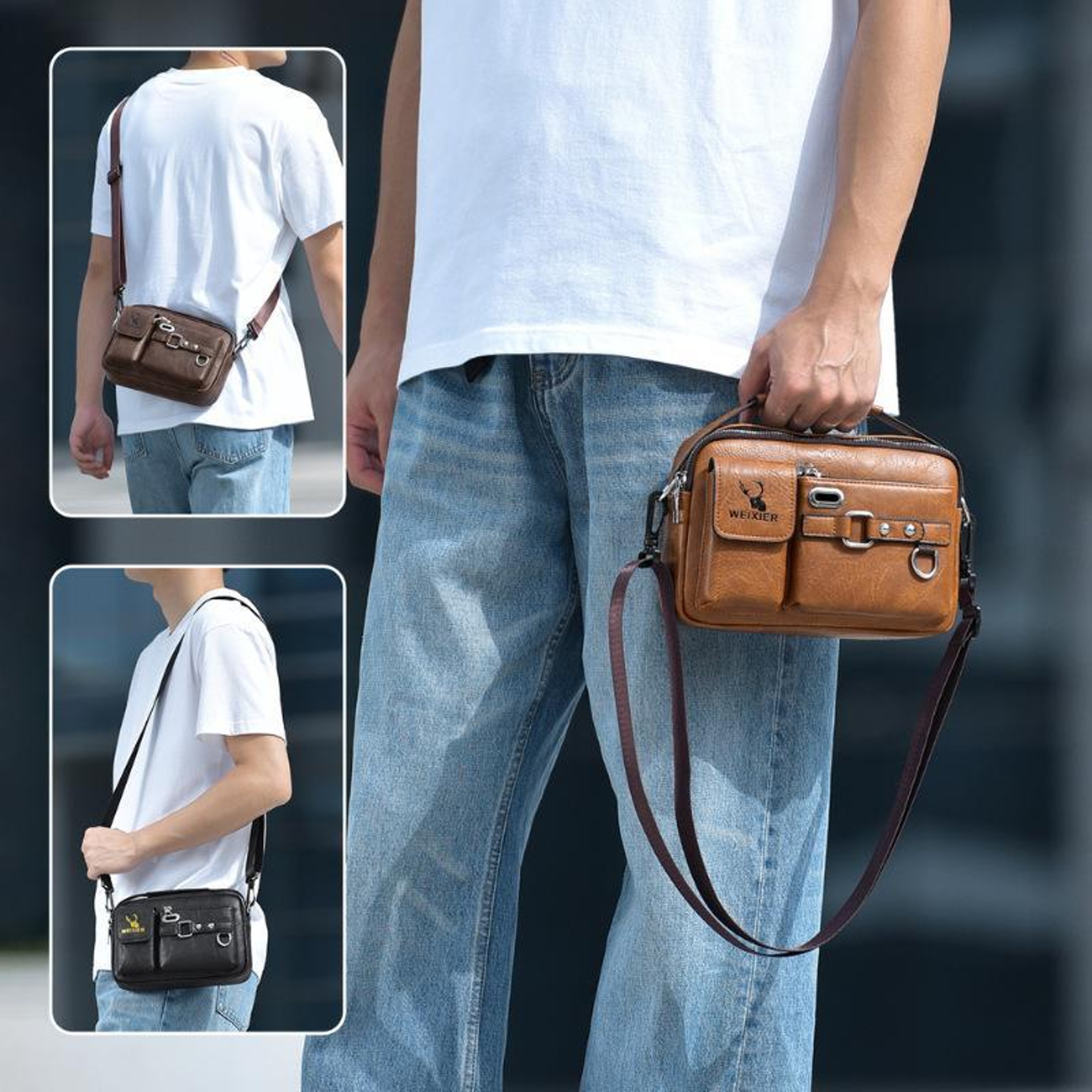 Mens Crossbody Shoulder Bag with Adjustable Strap and Multiple Compartments – view 3