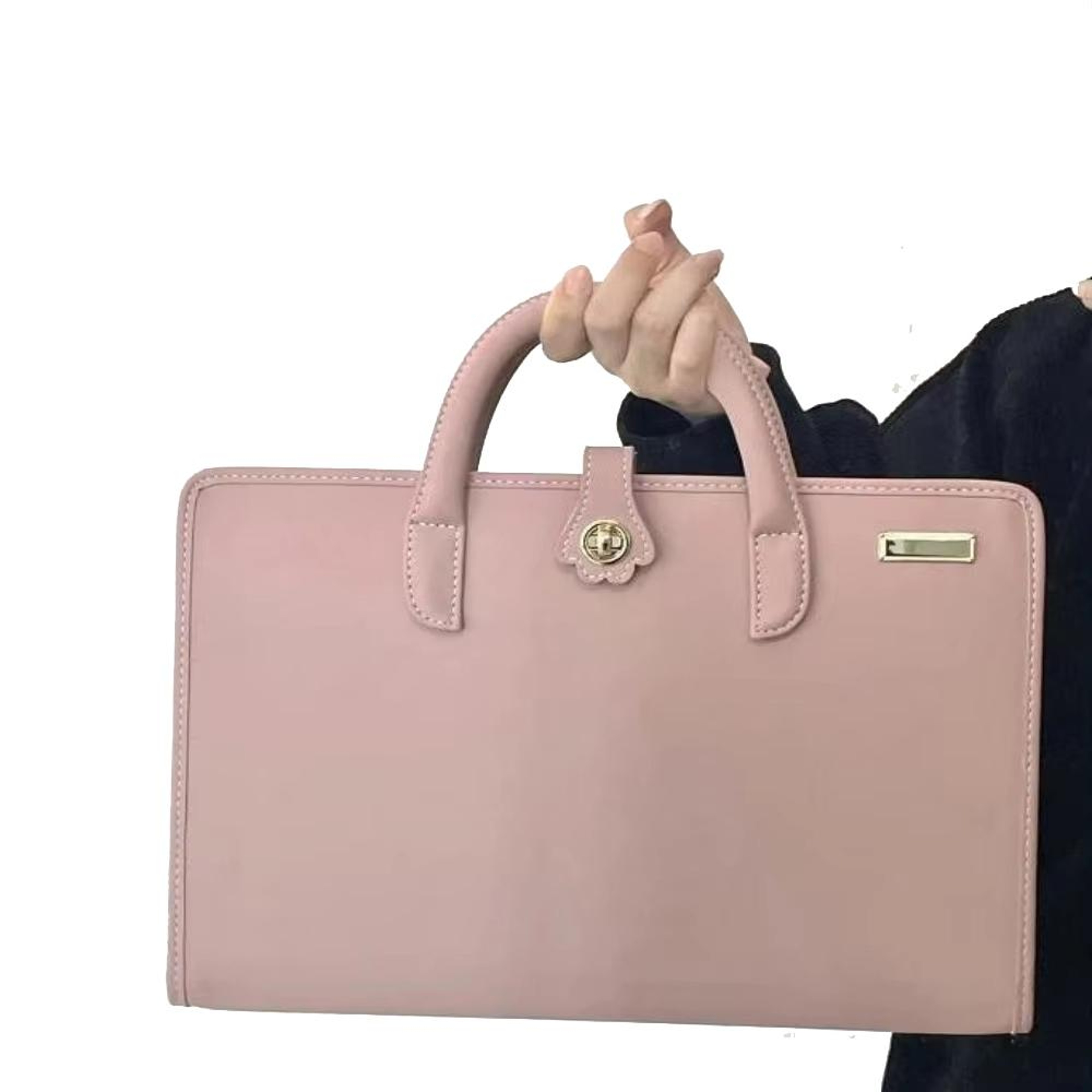 Pink PU Laptop Bag with Handle and Ventilated Base – view 2
