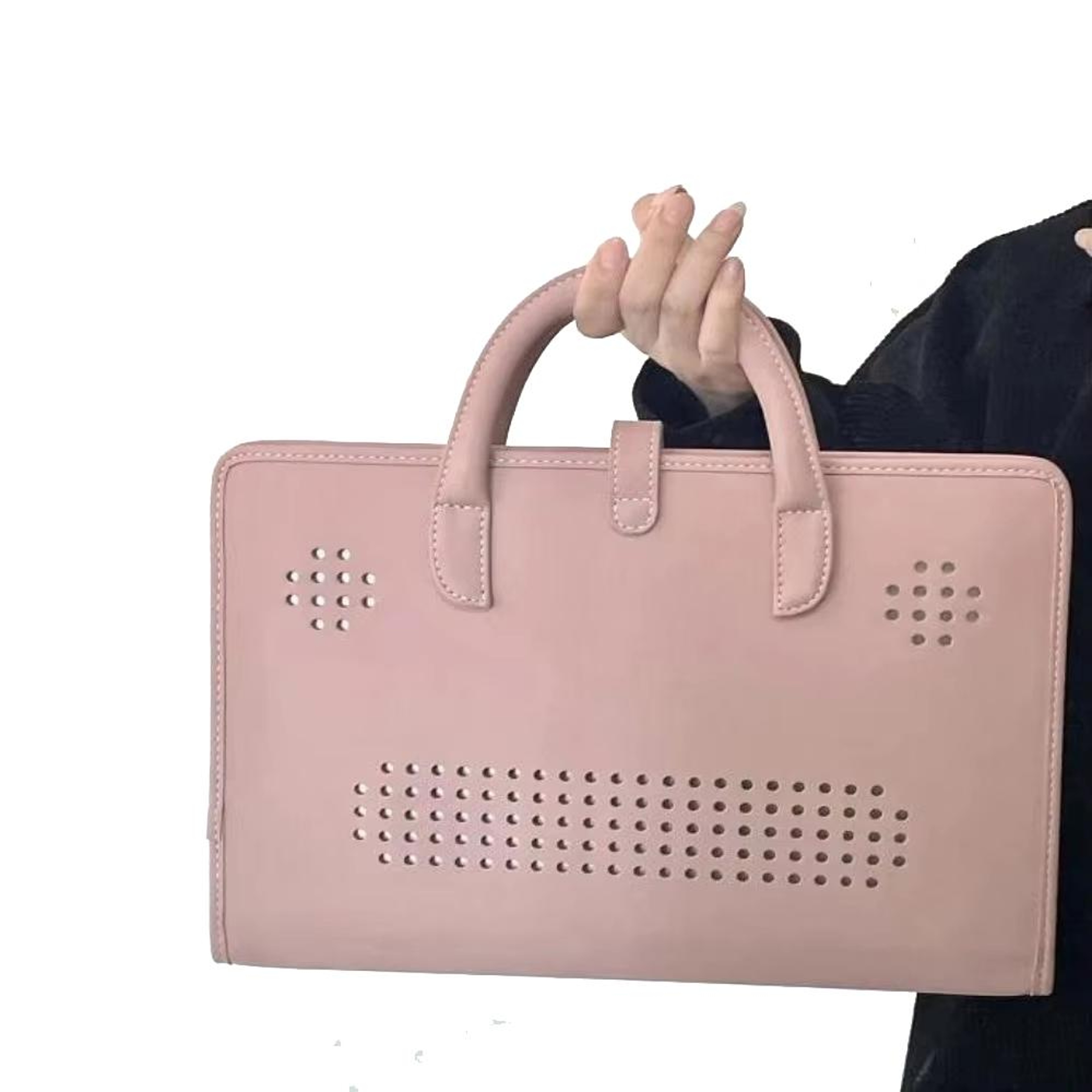 Pink PU Laptop Bag with Handle and Ventilated Base – view 3