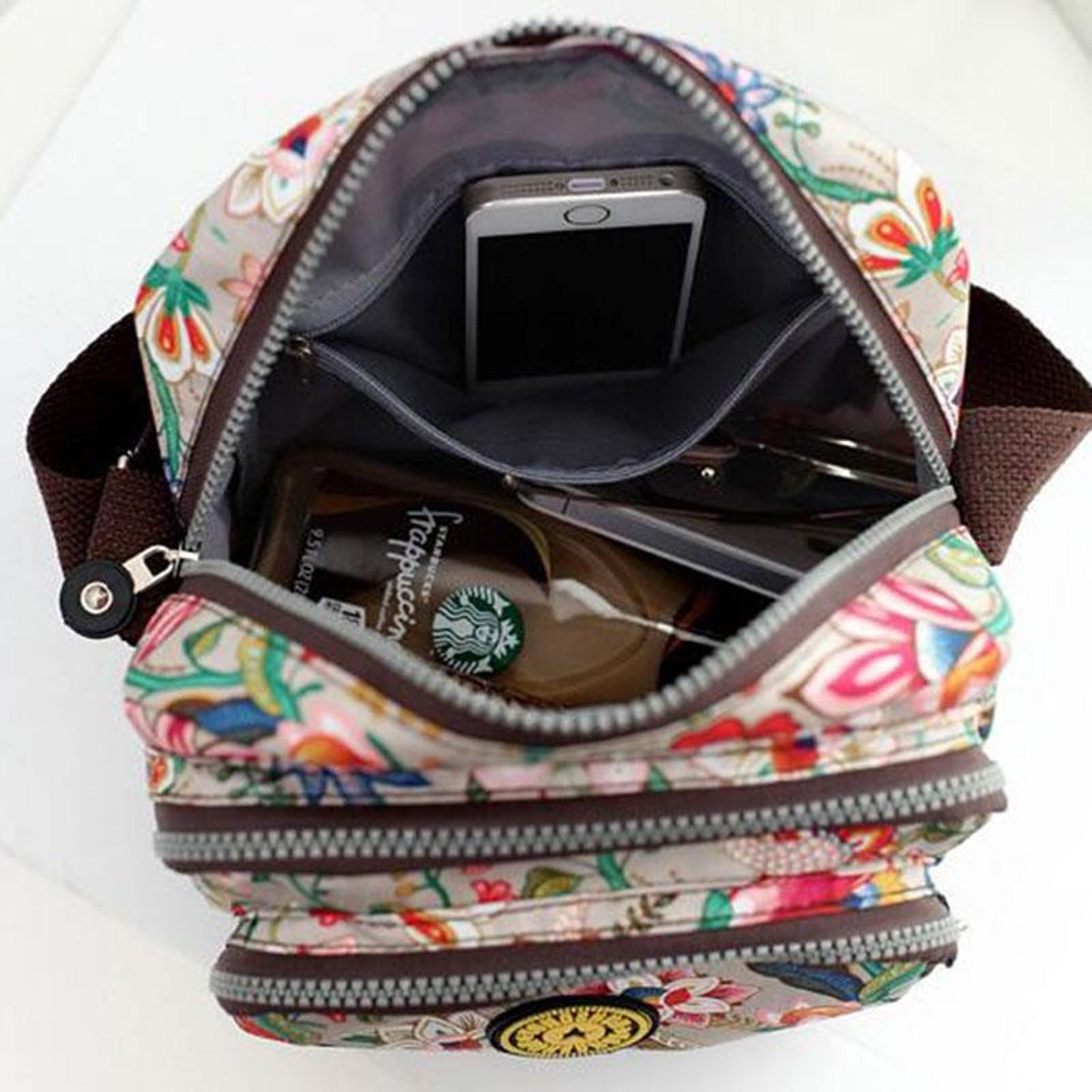 Womens Floral Nylon Shoulder Bag and Crossbody Handbag with Zipper – view 11
