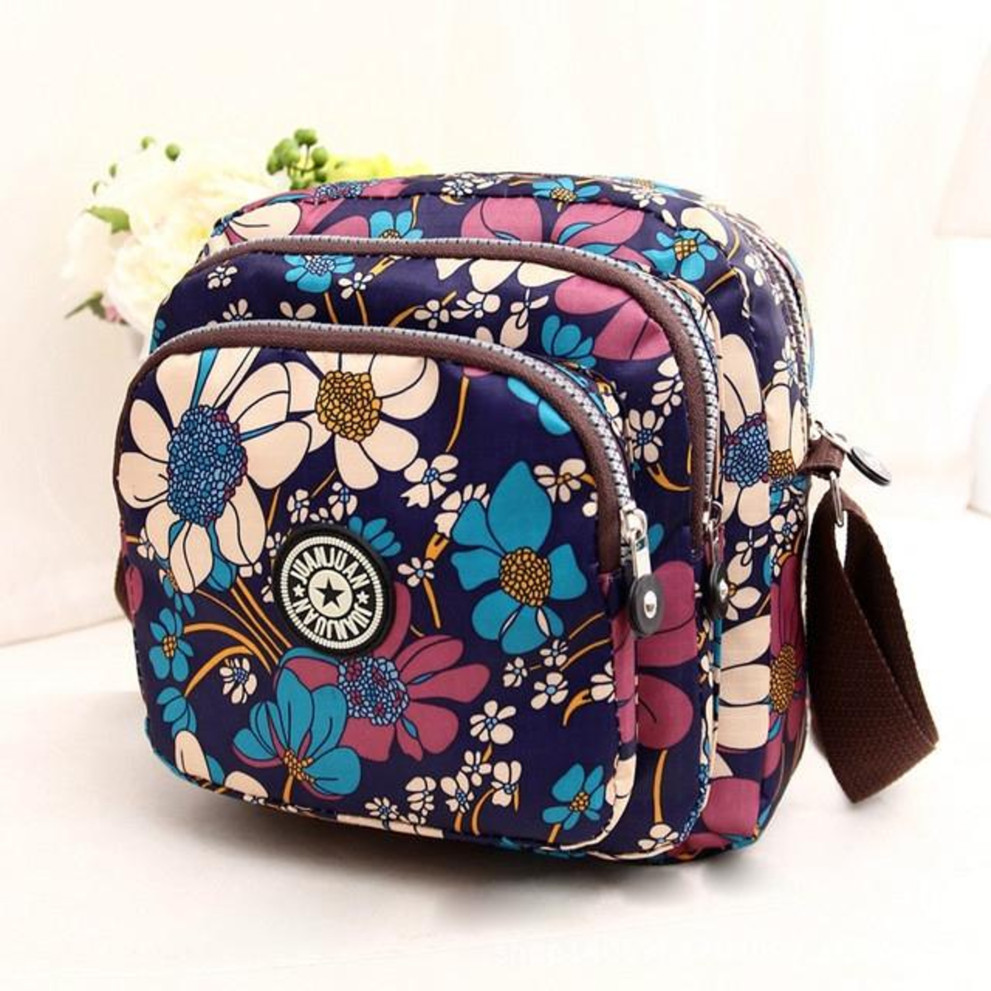 Womens Floral Nylon Shoulder Bag and Crossbody Handbag with Zipper – view 3