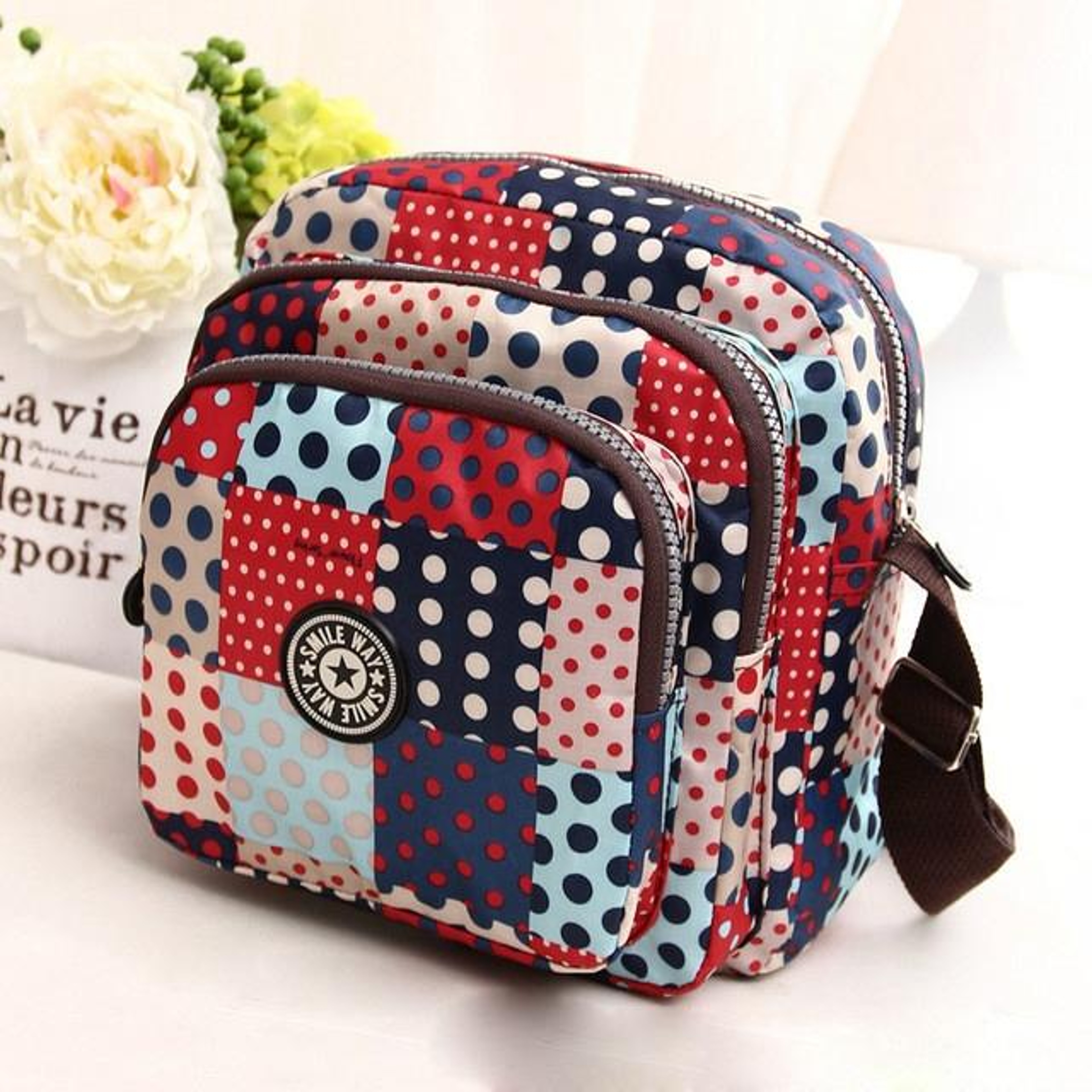 Womens Floral Nylon Shoulder Bag and Crossbody Handbag with Zipper – view 12