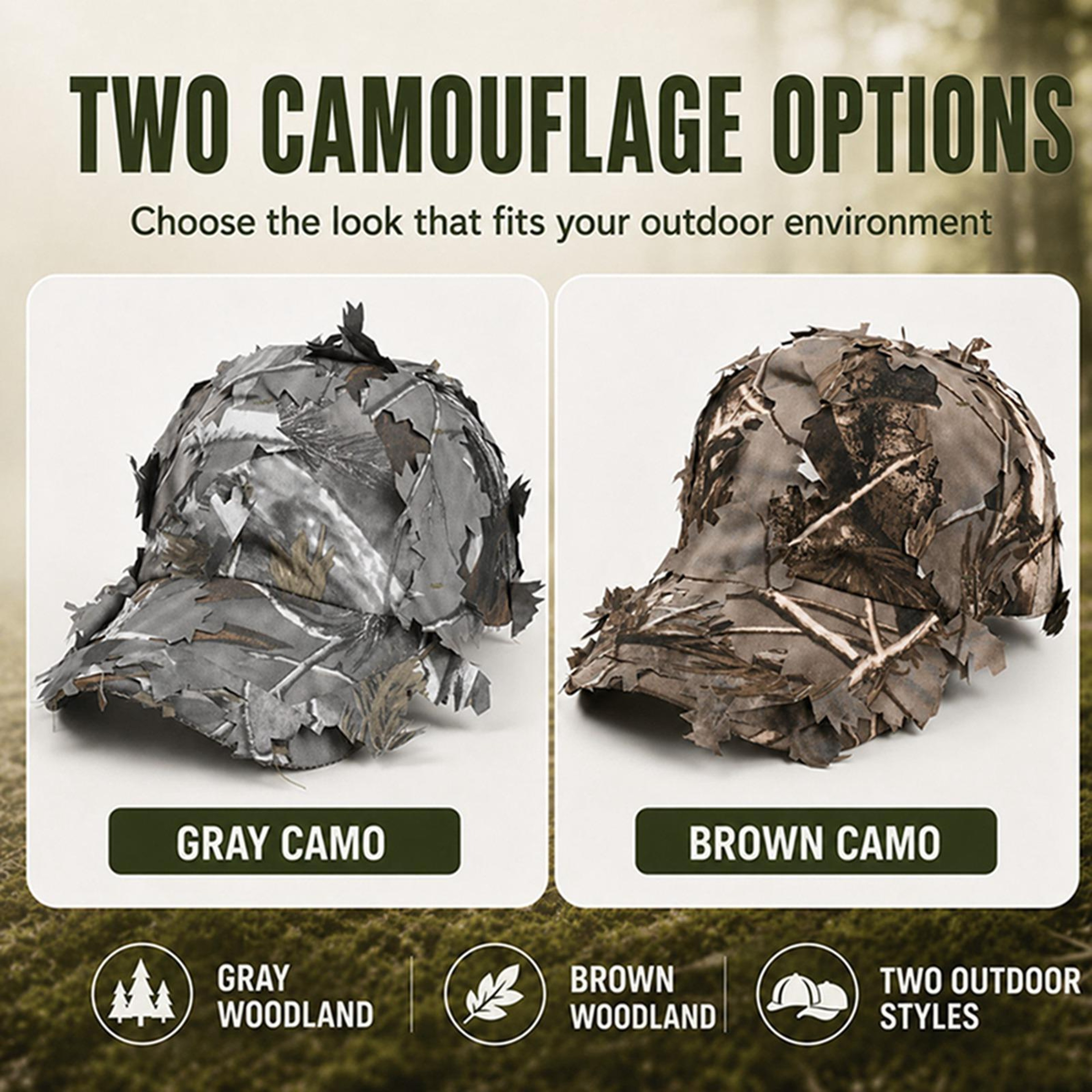 Outdoor Camouflage Baseball Cap with 3D Leaf Design and Curved Brim – view 3