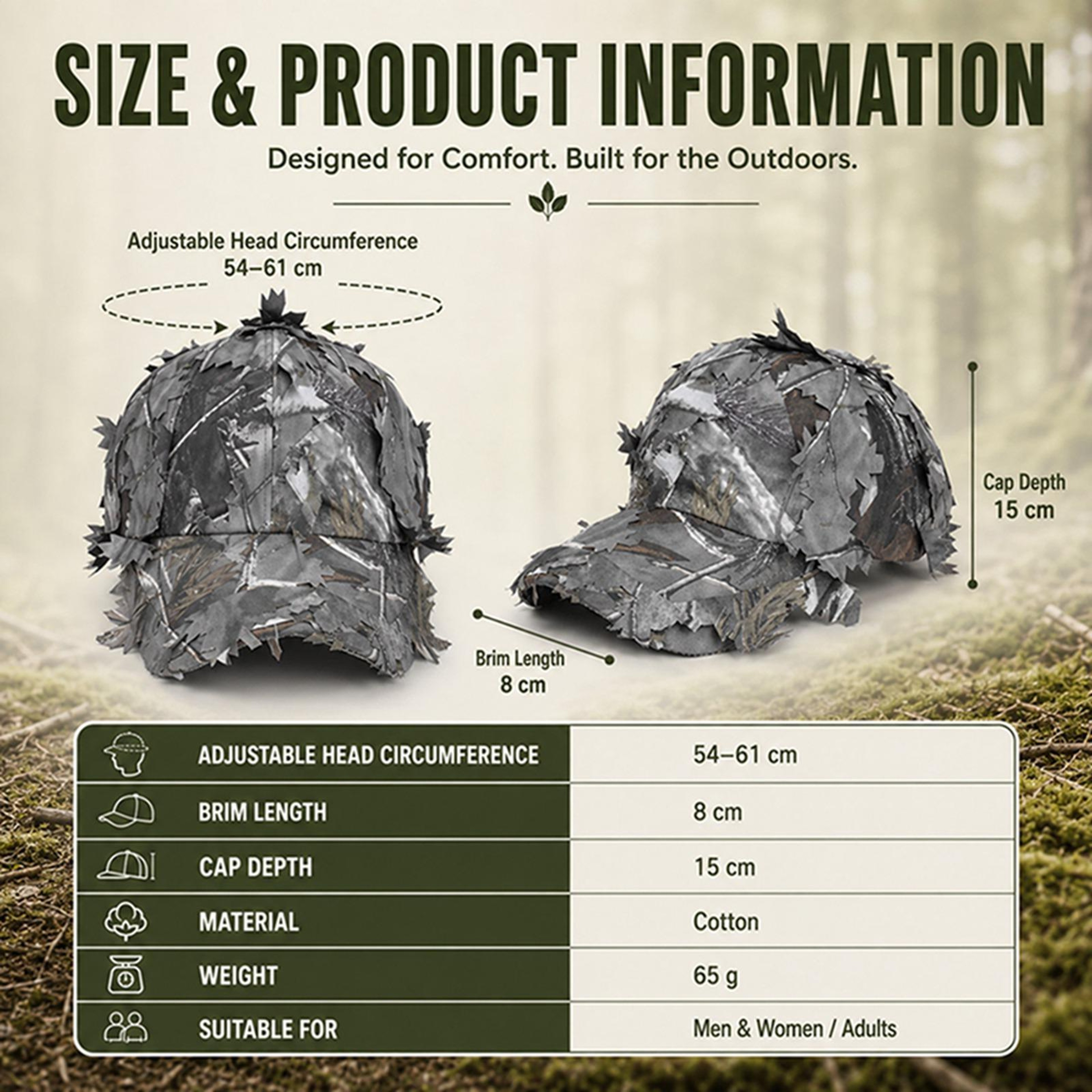 Outdoor Camouflage Baseball Cap with 3D Leaf Design and Curved Brim – view 4