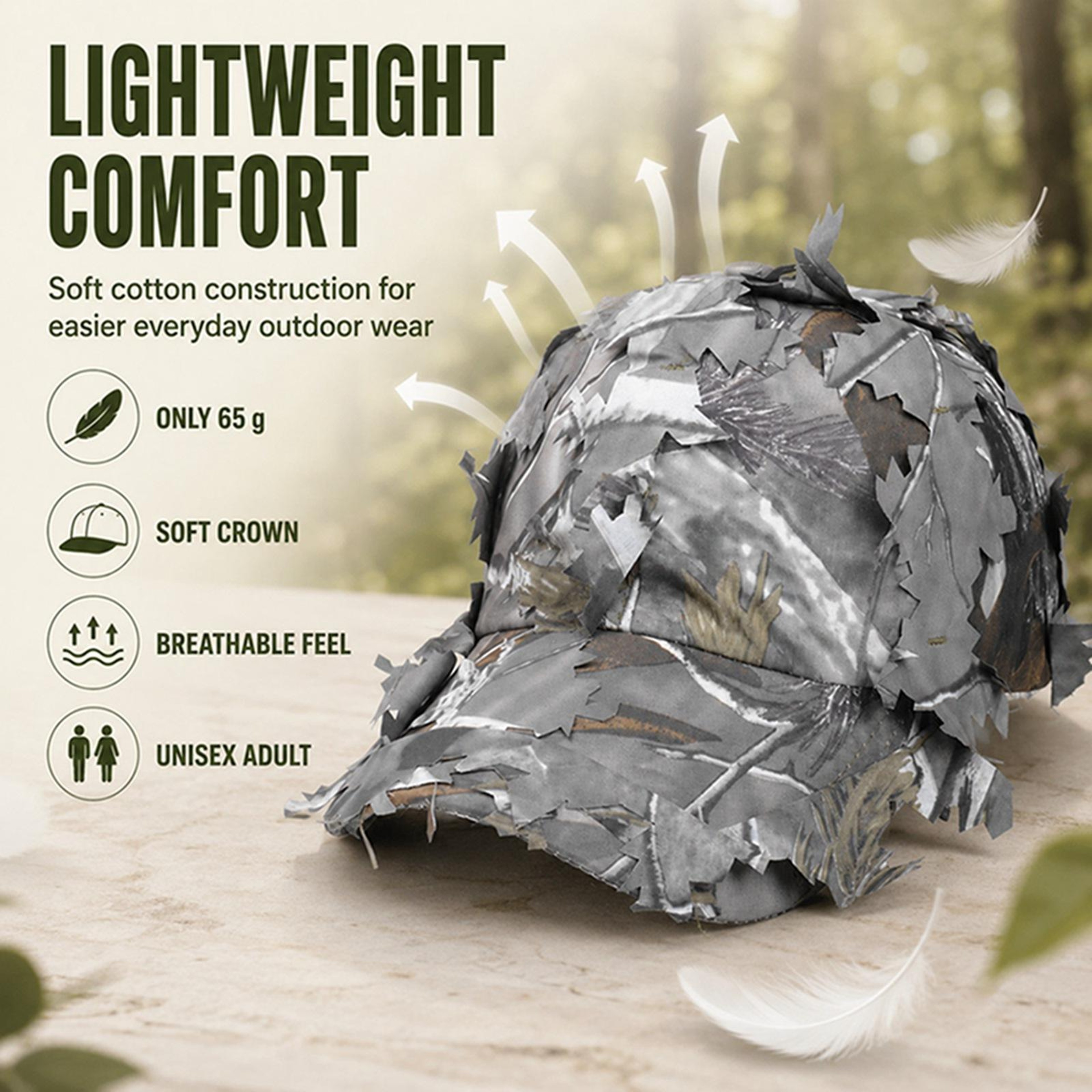 Outdoor Camouflage Baseball Cap with 3D Leaf Design and Curved Brim – view 6
