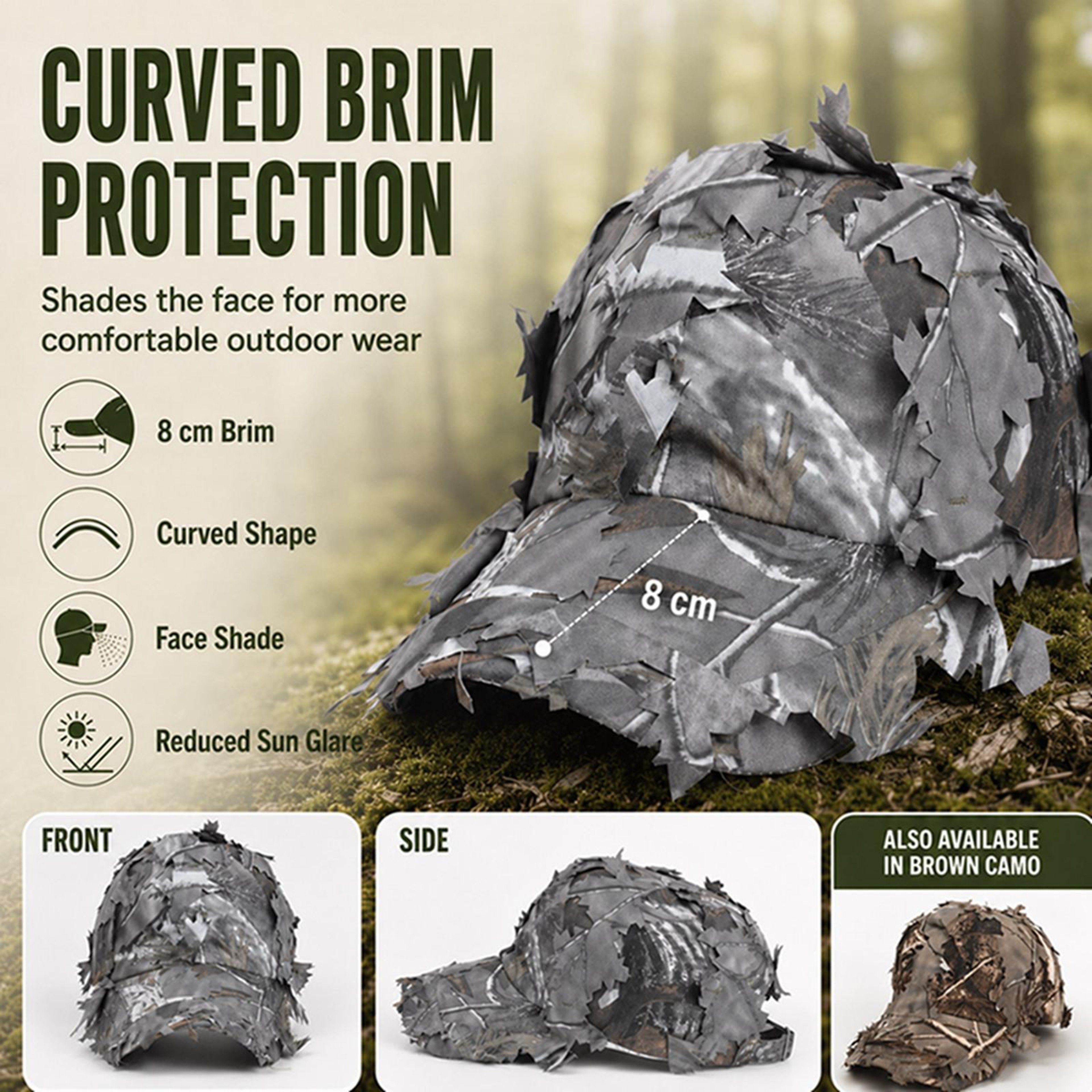 Outdoor Camouflage Baseball Cap with 3D Leaf Design and Curved Brim – view 7