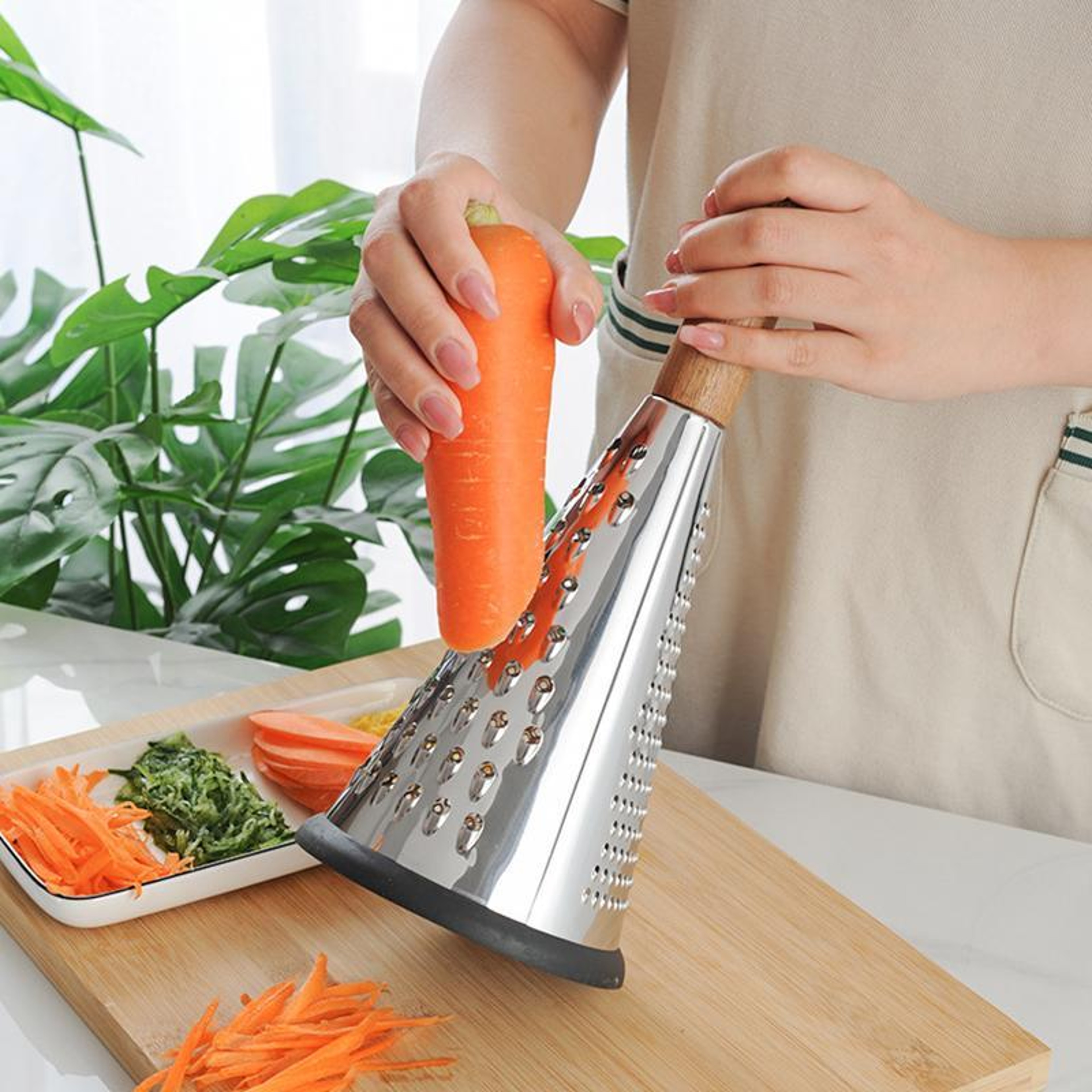 Stainless Steel Cone Grater with Wooden Handle and Non Slip Base – view 5