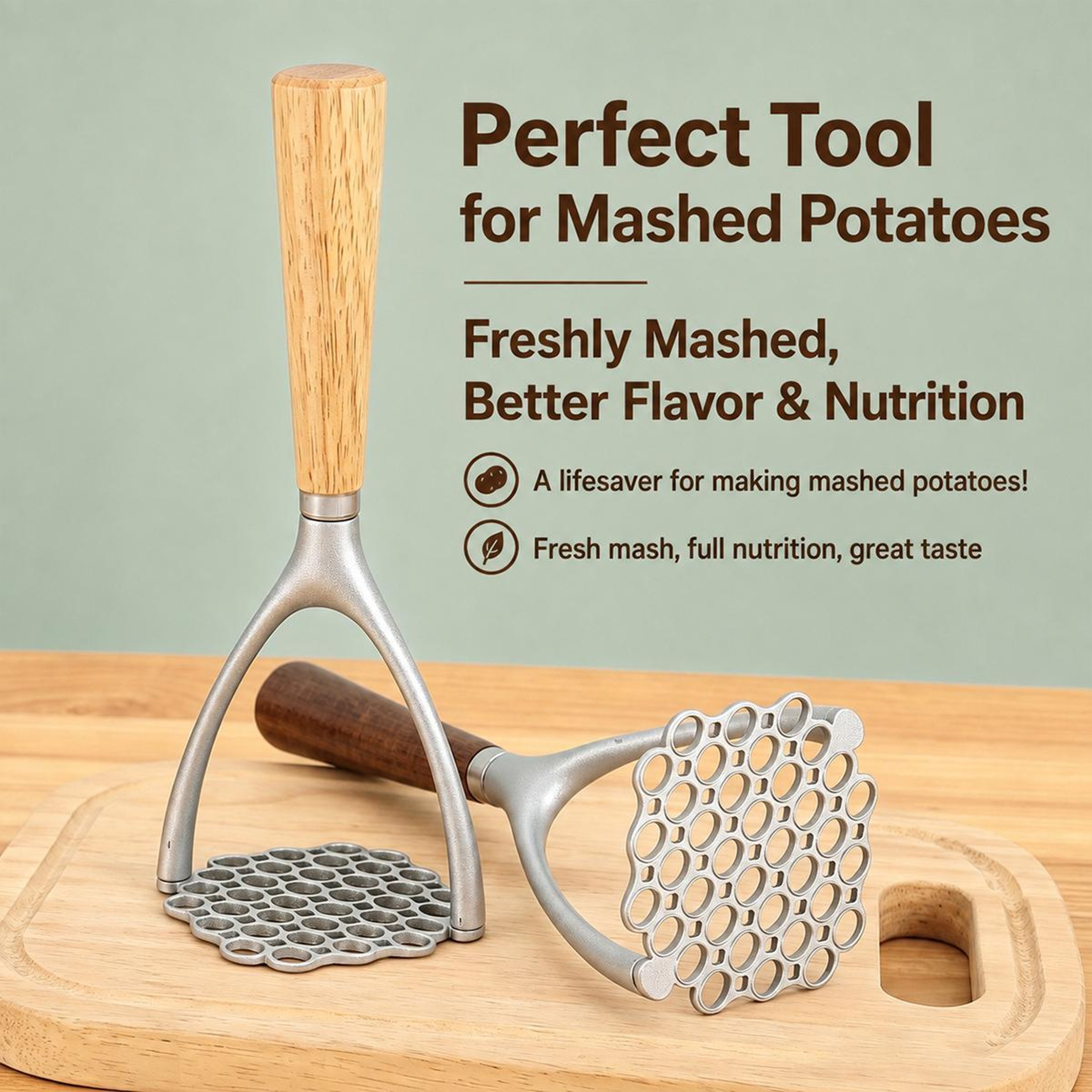 Potato Masher with Wooden Handle for Smooth Mashed Potatoes and Purees – view 4