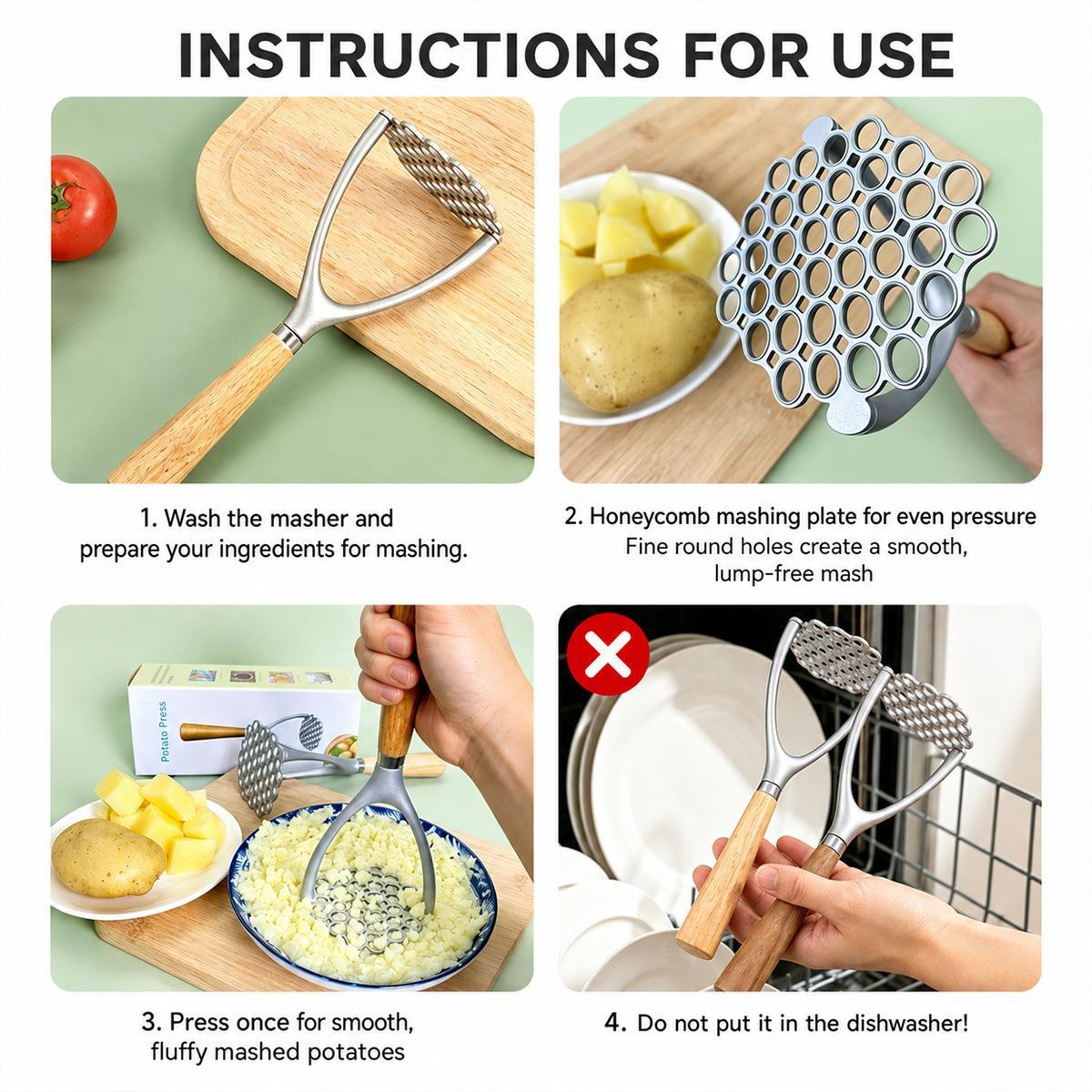 Potato Masher with Wooden Handle for Smooth Mashed Potatoes and Purees – view 9