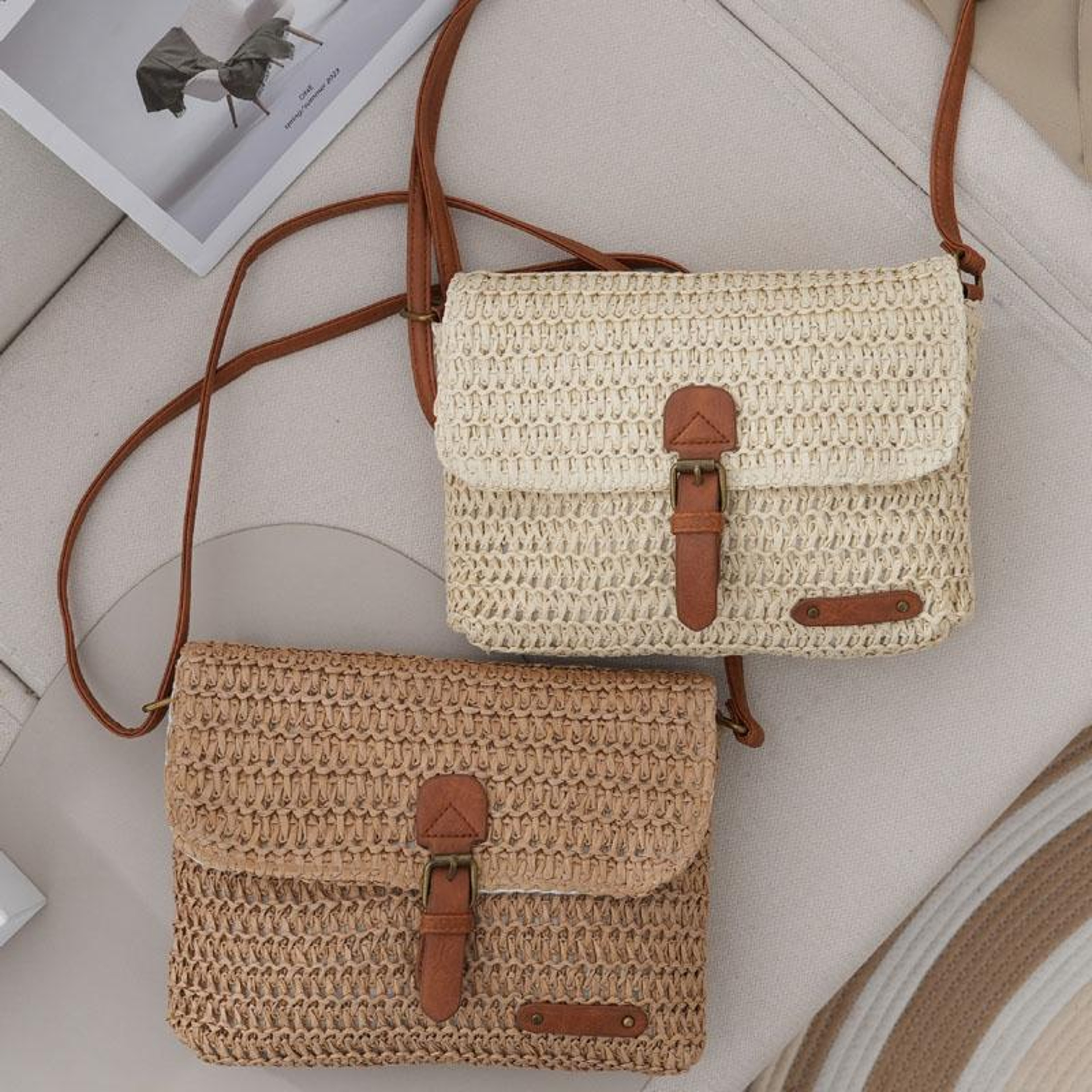 Womens Retro Straw Crossbody Messenger Bag with Adjustable Strap – view 2