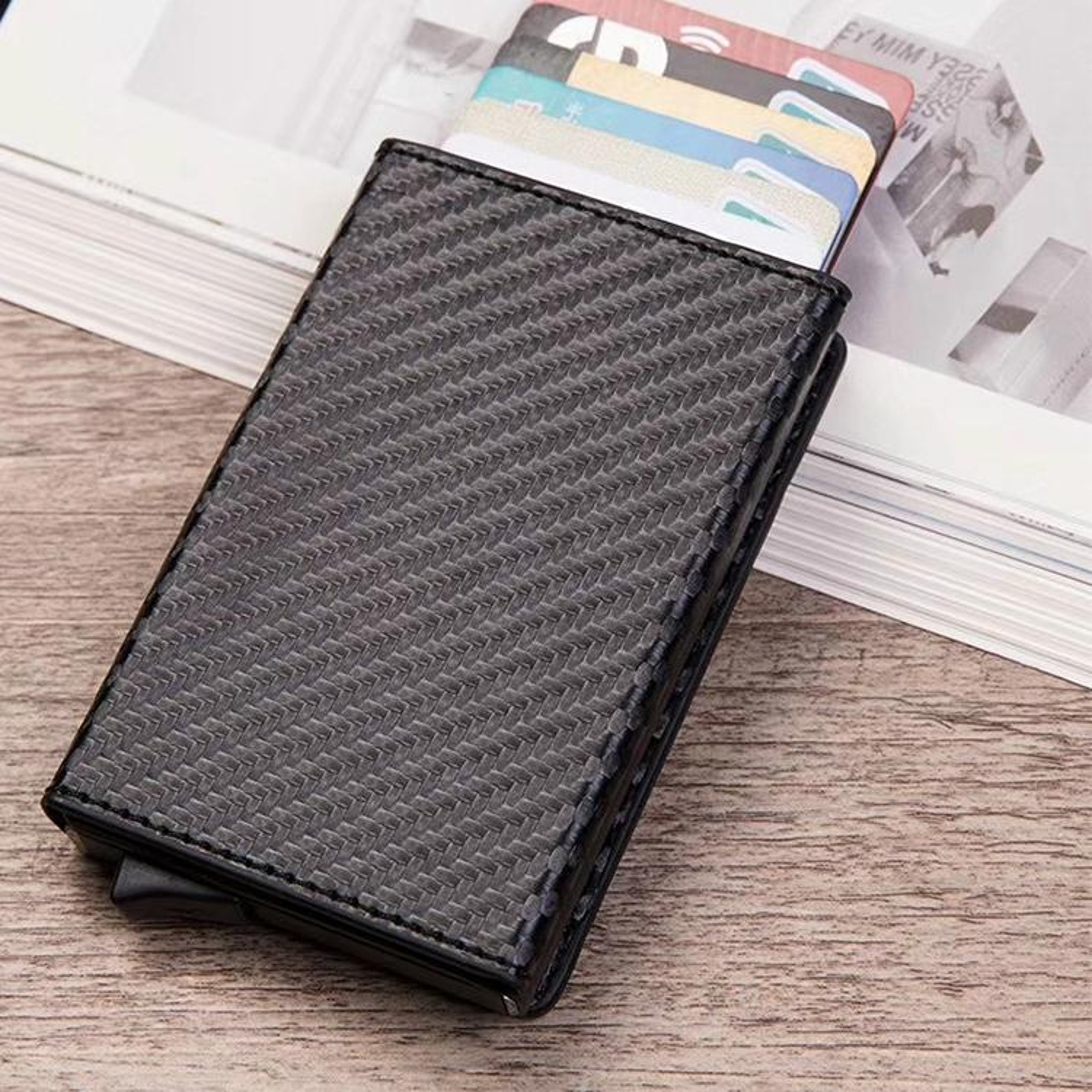 Magnetic RFID Wallet For Credit Cards With Aluminum Pop Up Holder 0