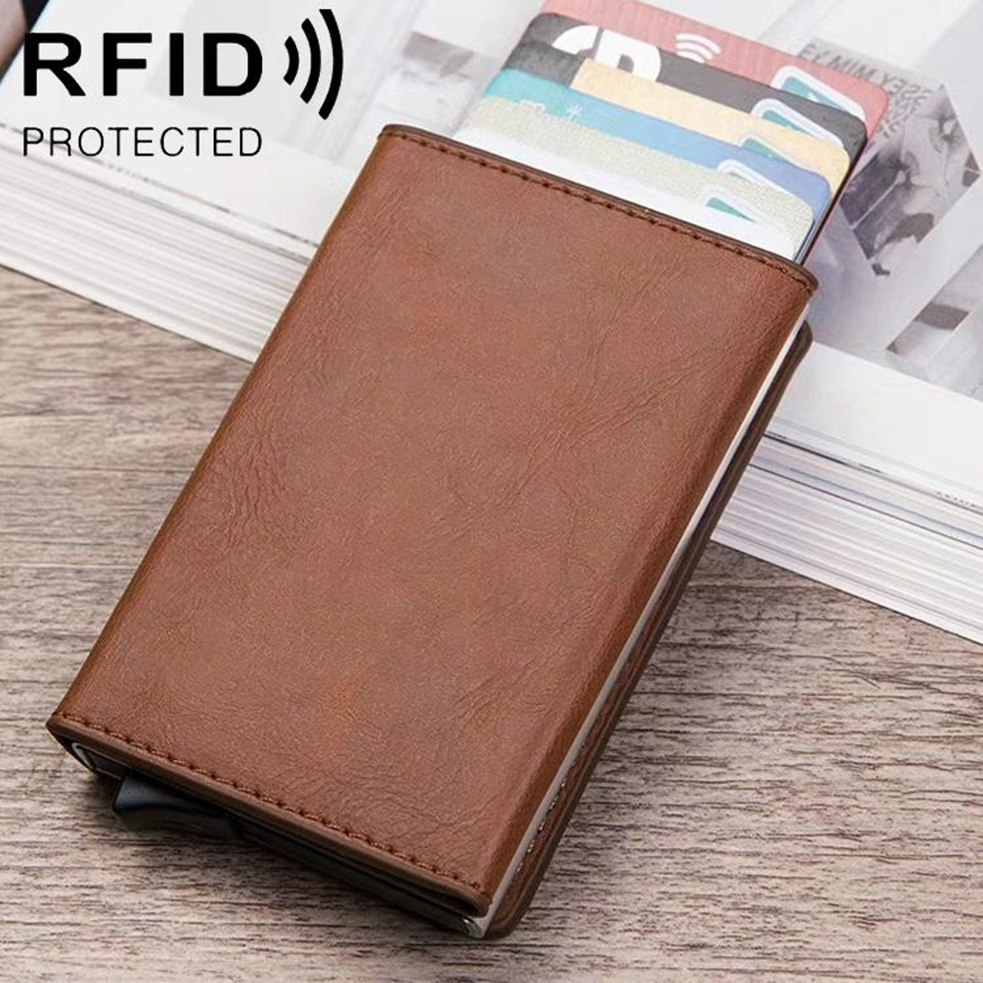 Magnetic RFID Wallet For Credit Cards With Aluminum Pop Up Holder 11