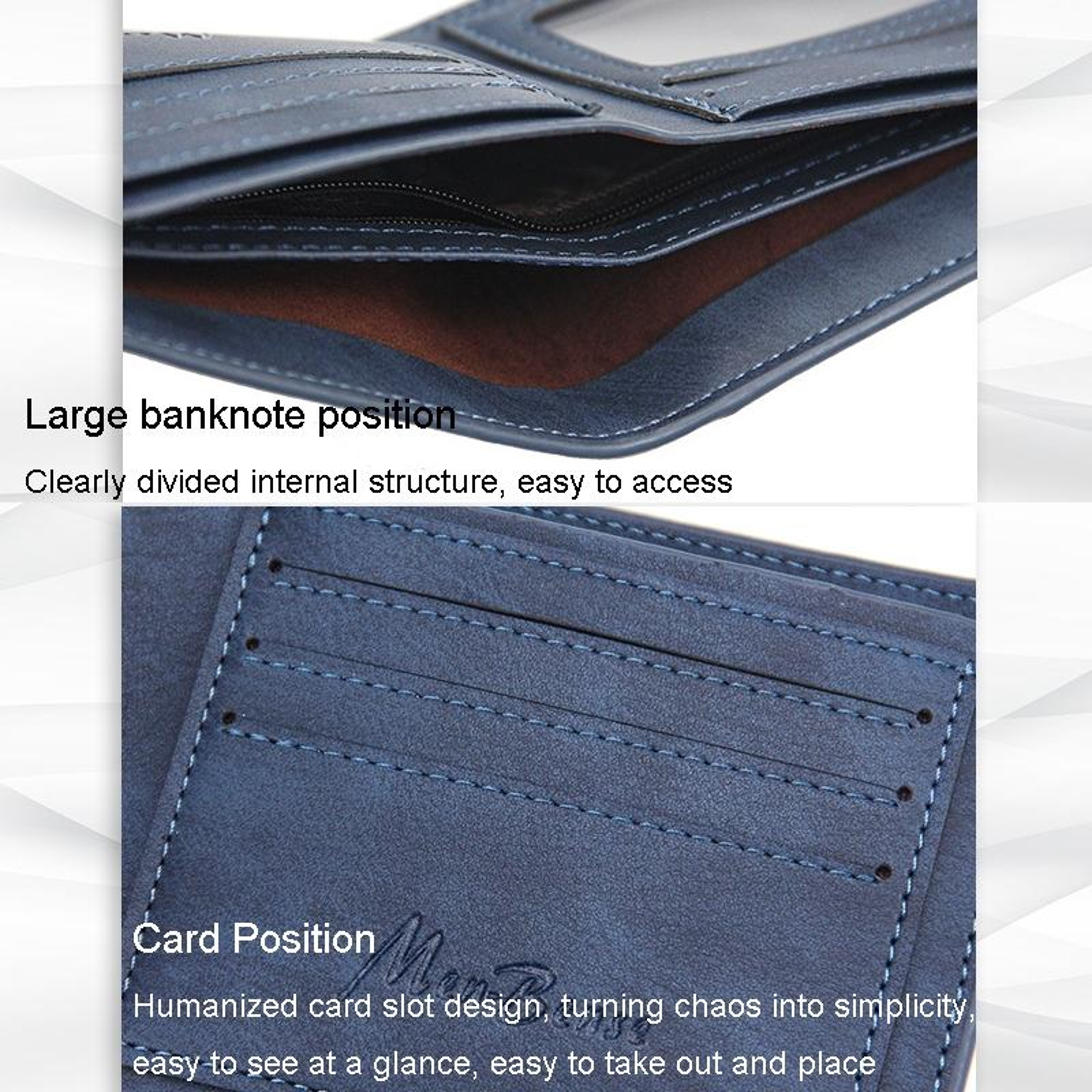 Mens Short Bifold Wallet with Multiple Card Slots and Zipper Coin Pocket – view 5