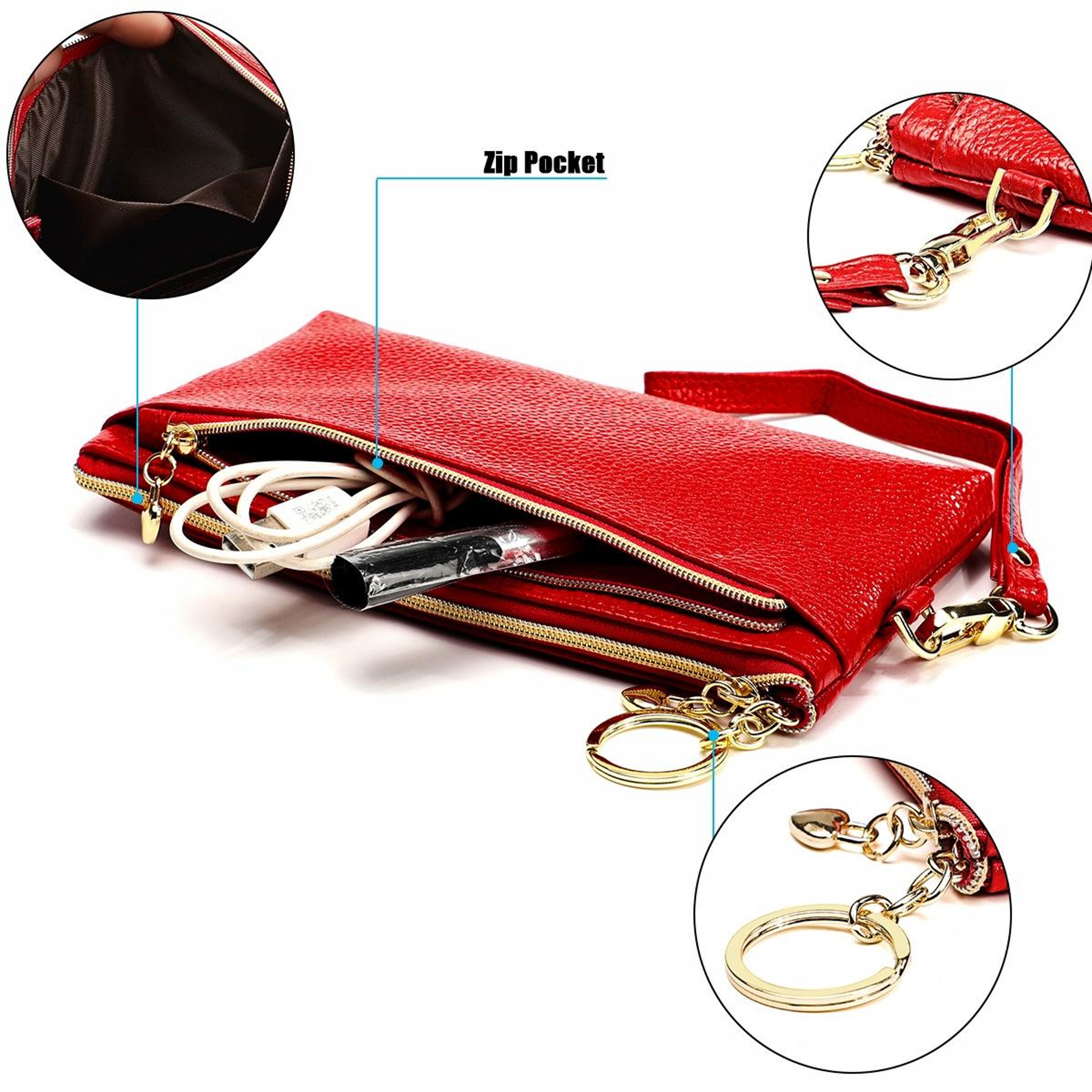 Ladies Cowhide Coin Purse and Car Key Case with Zipper – view 4