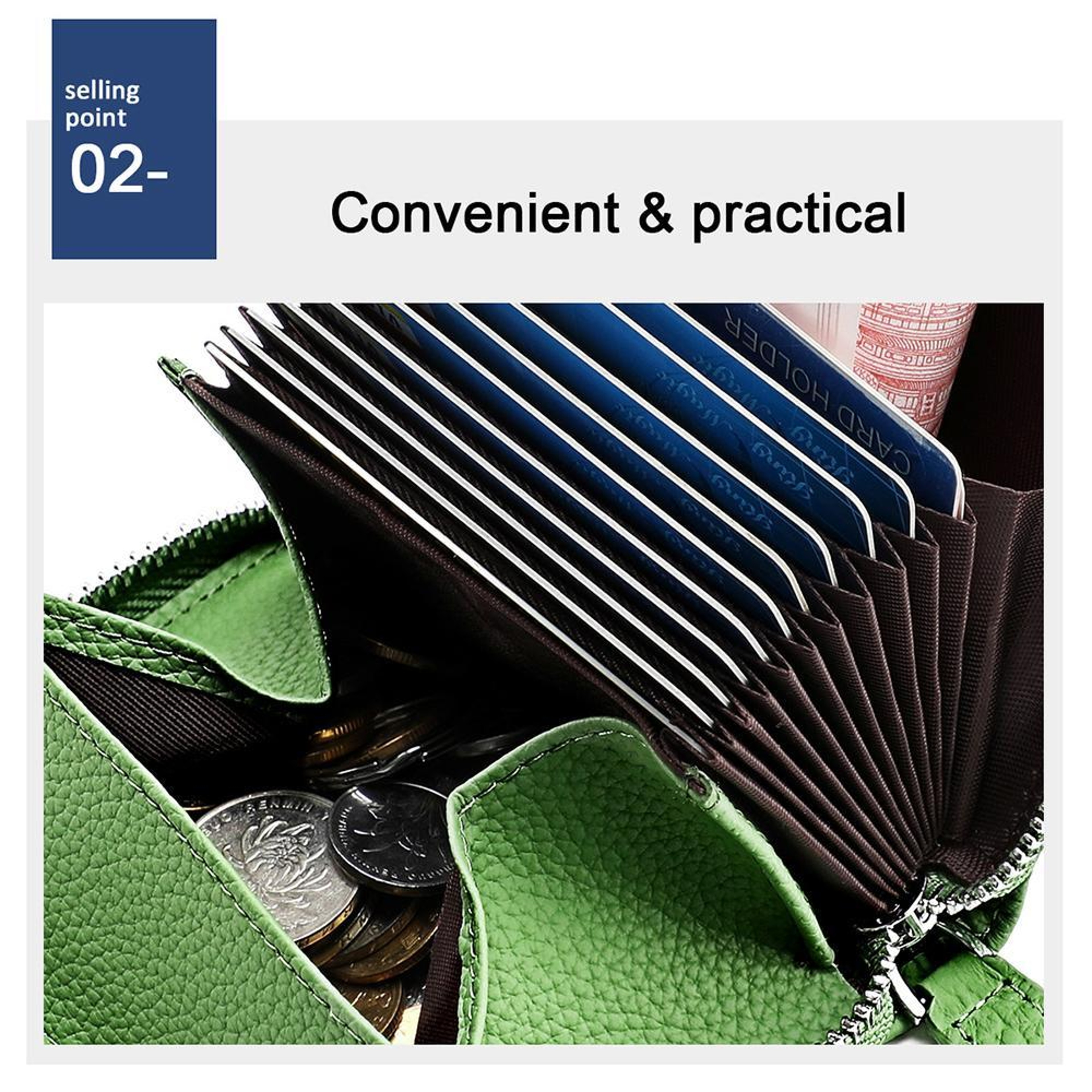 RFID Blocking Genuine Leather Coin Purse with Zipper Closure – view 10