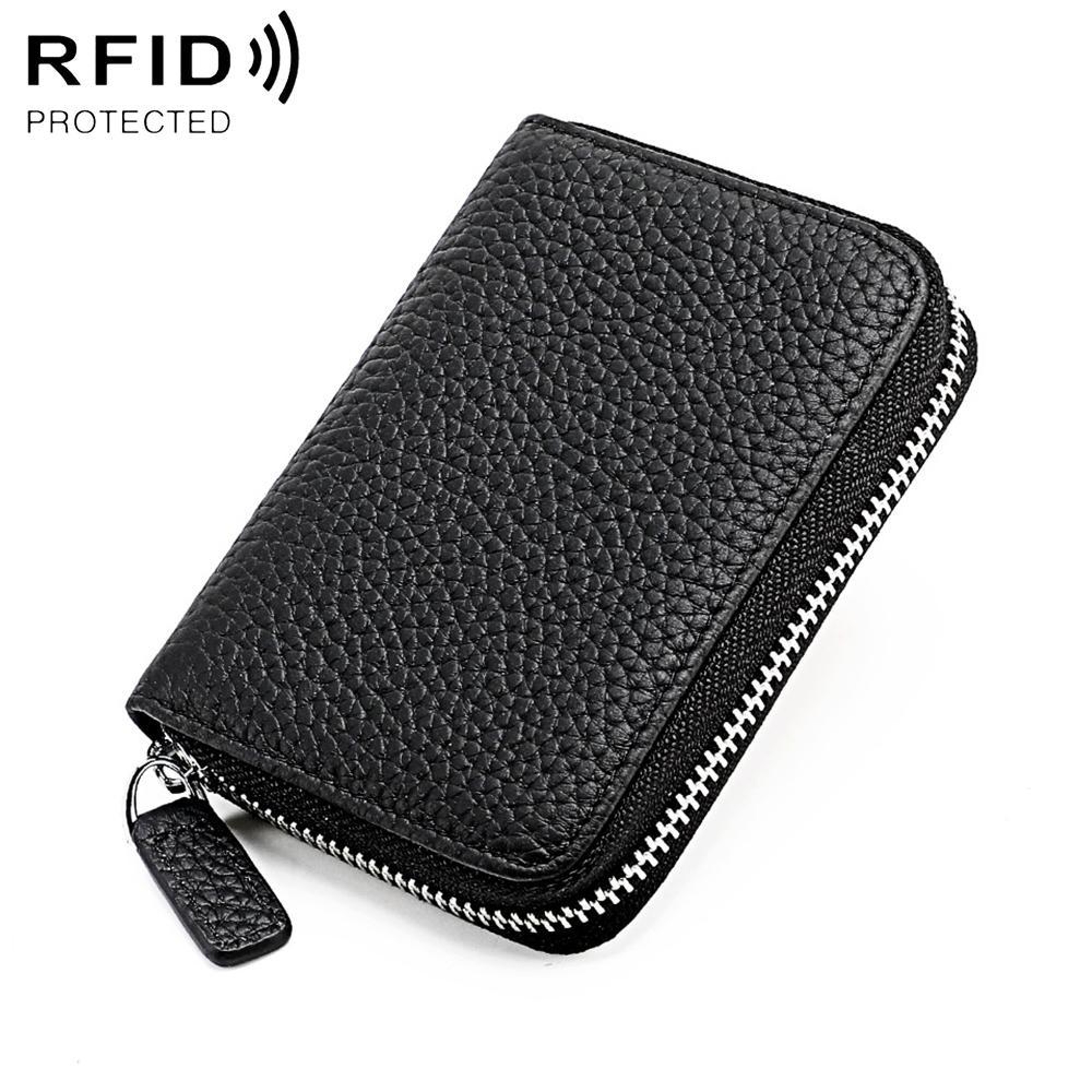 Anti Theft Genuine Leather Coin Purse with Zipper and RFID Blocking – view 5