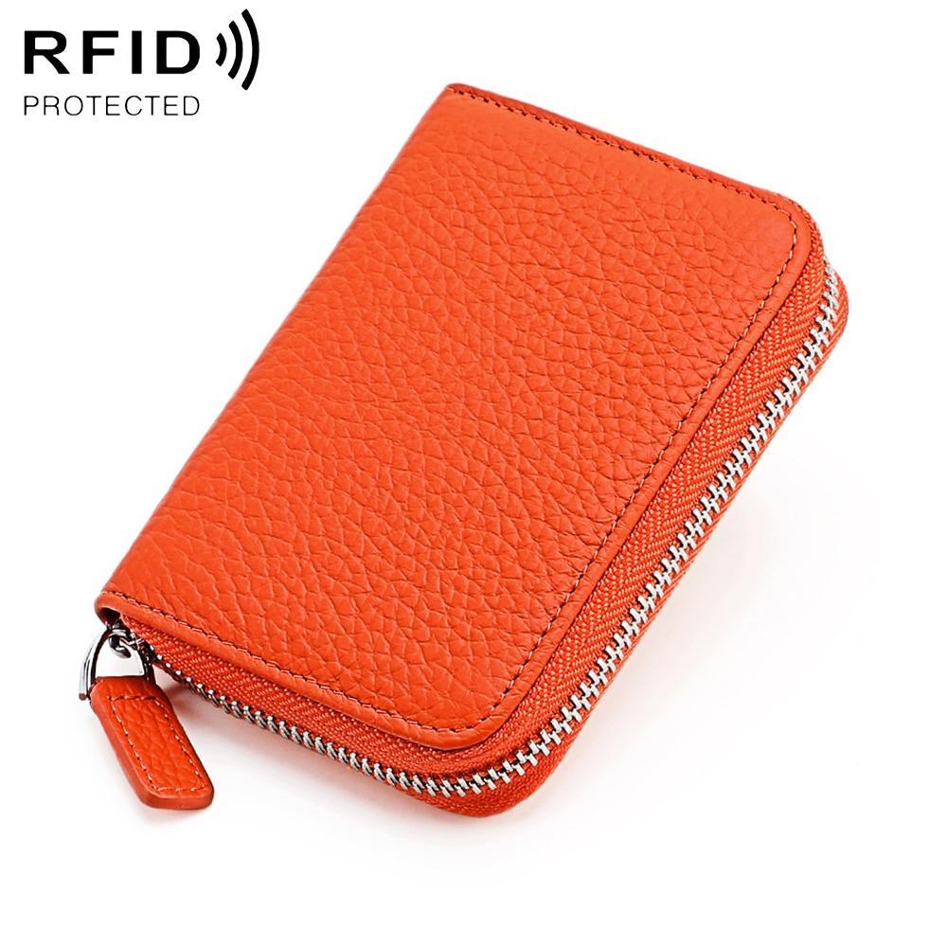 Anti Theft Genuine Leather Coin Purse with Zipper and RFID Blocking – view 15