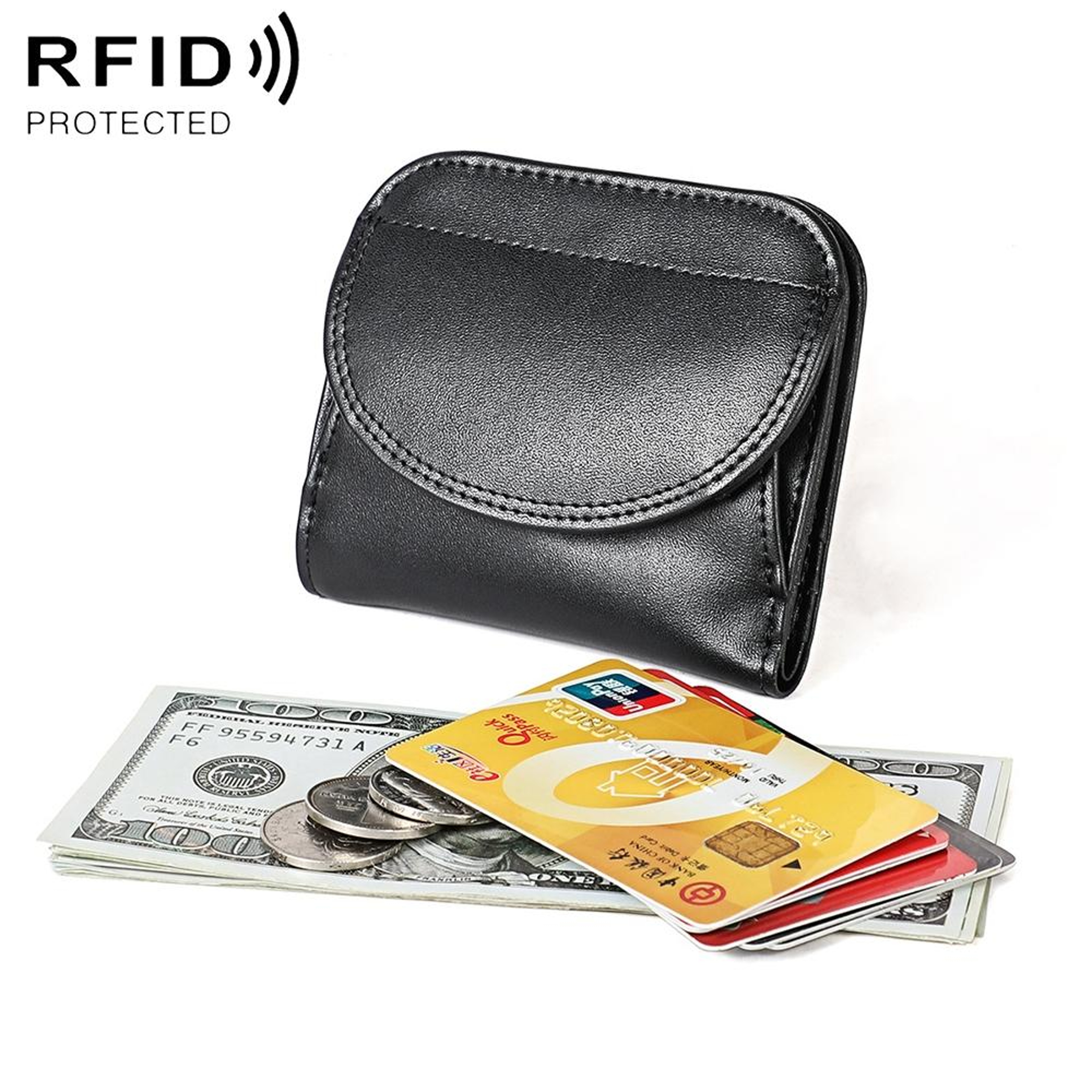 RFID Blocking Leather Coin Purse for Women with Secure Fold Over Closure – view 1
