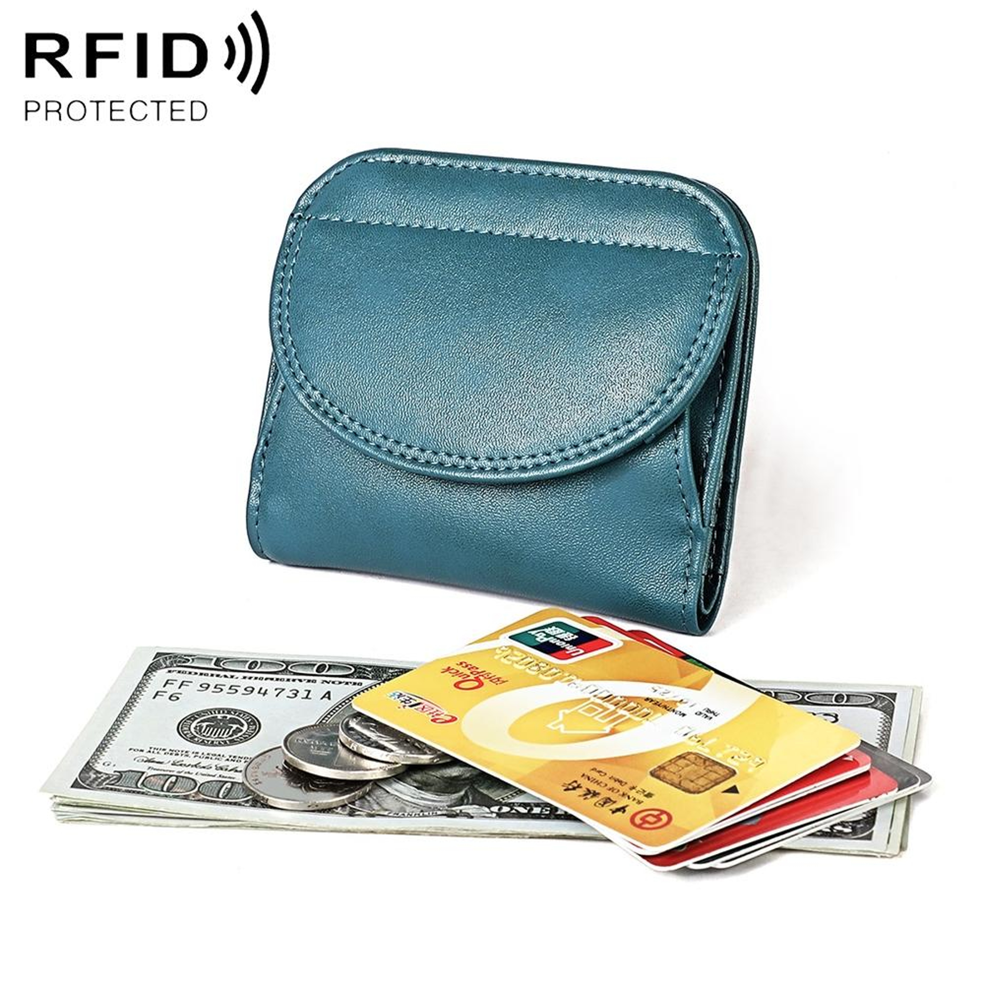 RFID Blocking Leather Coin Purse for Women with Secure Fold Over Closure – view 9