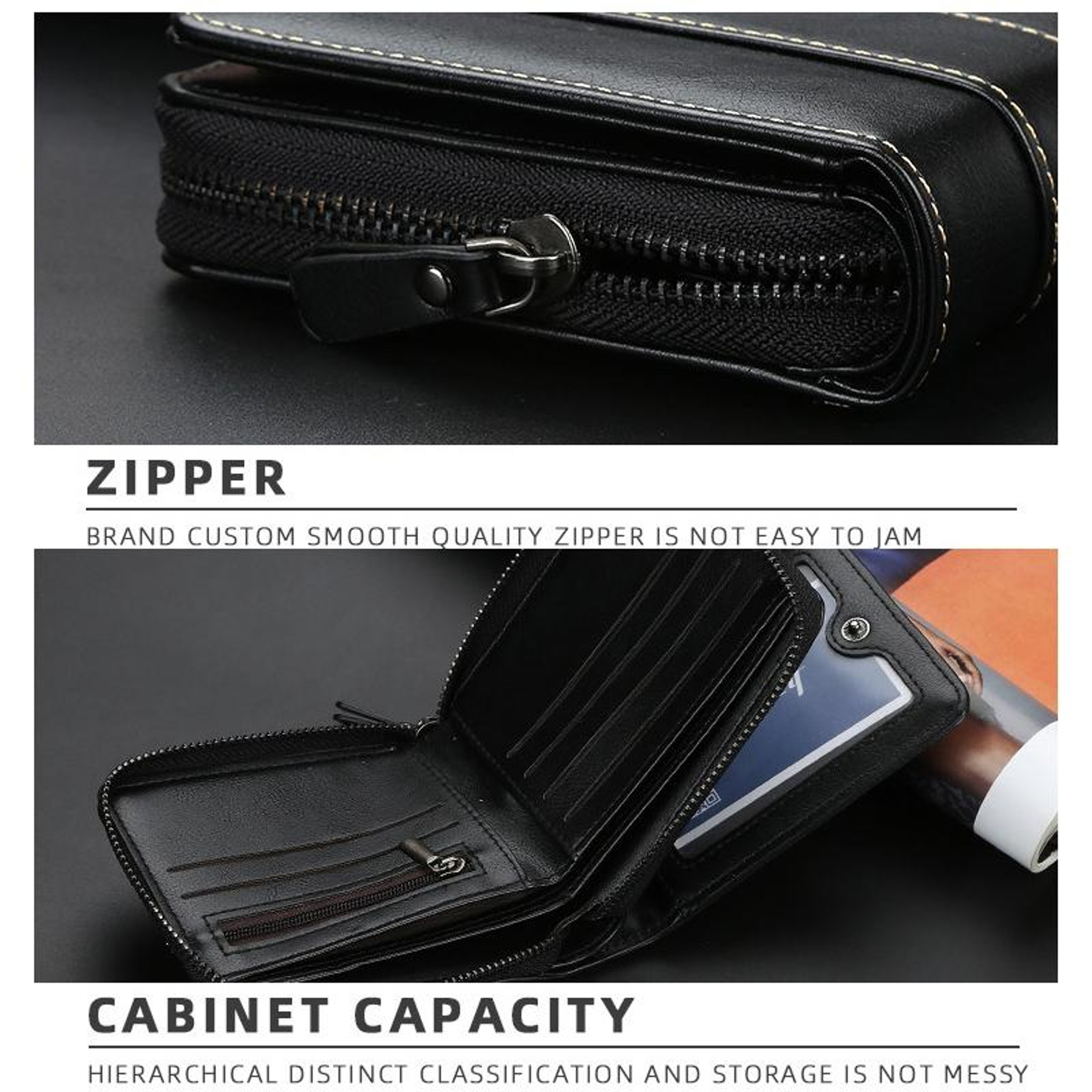 Mens Trifold Wallet with Zipper Coin Pocket and Multiple Card Slots – view 9