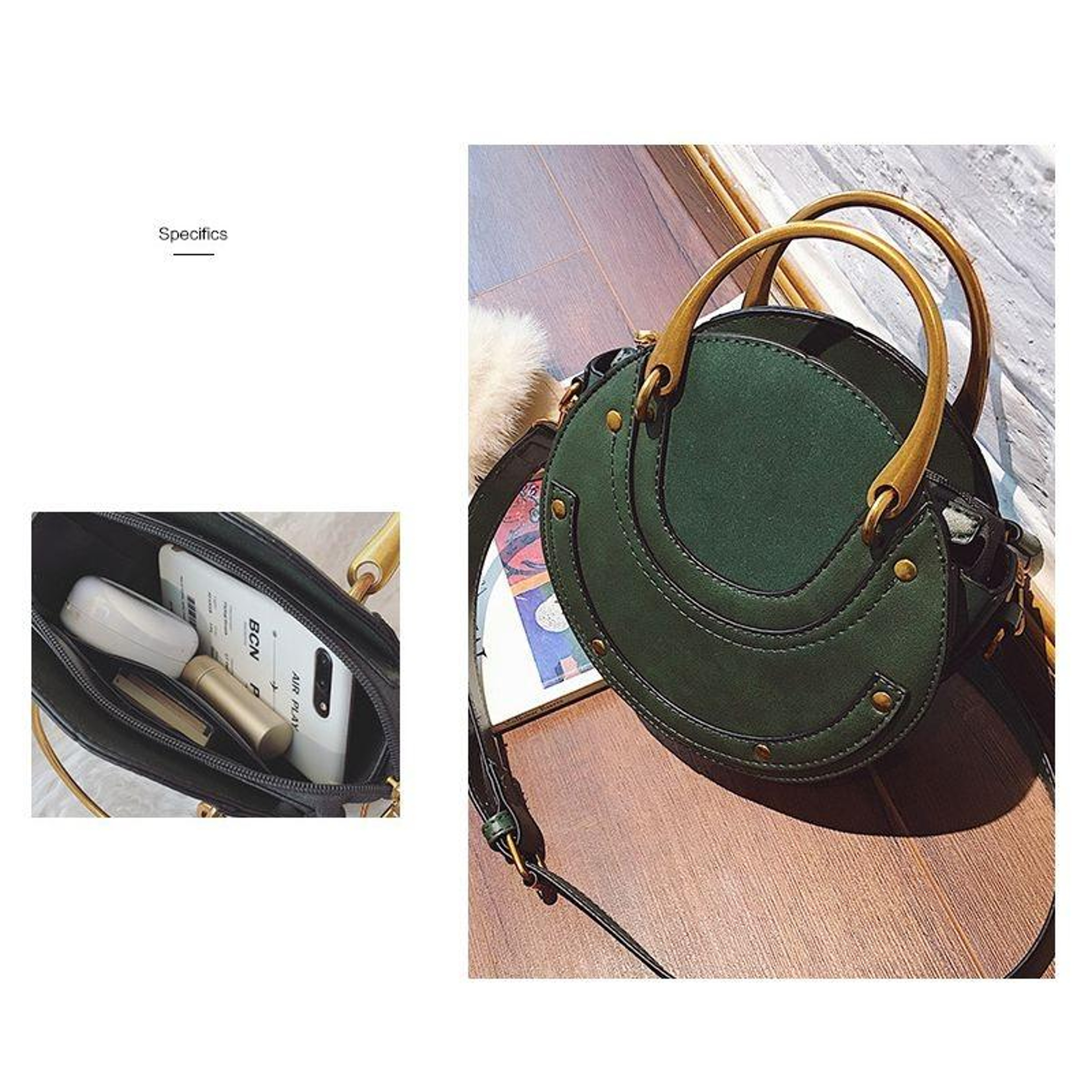 Womens Circular PU Leather Shoulder Bag with Adjustable Strap and Zipper Closure – view 10