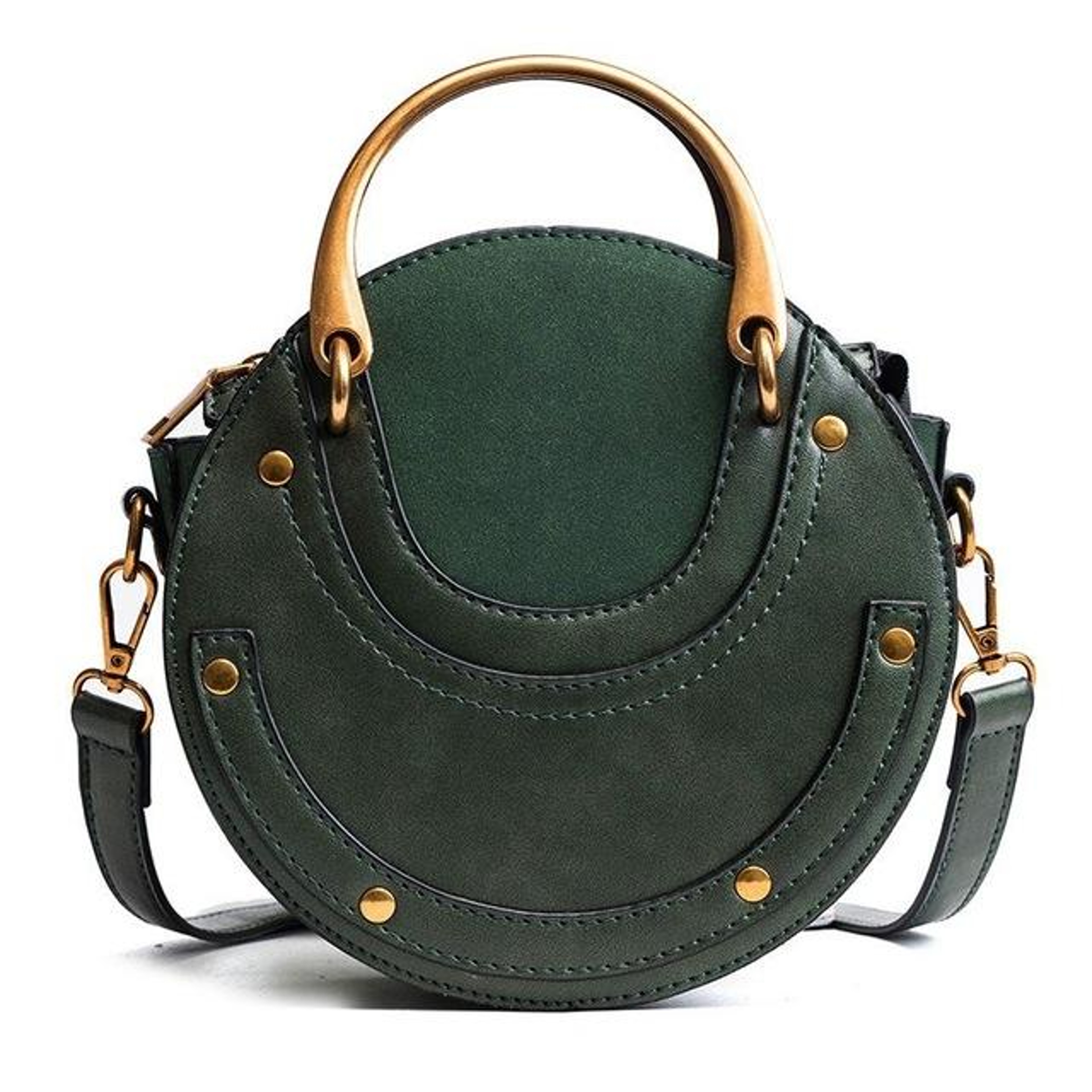 Womens Circular PU Leather Shoulder Bag with Adjustable Strap and Zipper Closure – view 2
