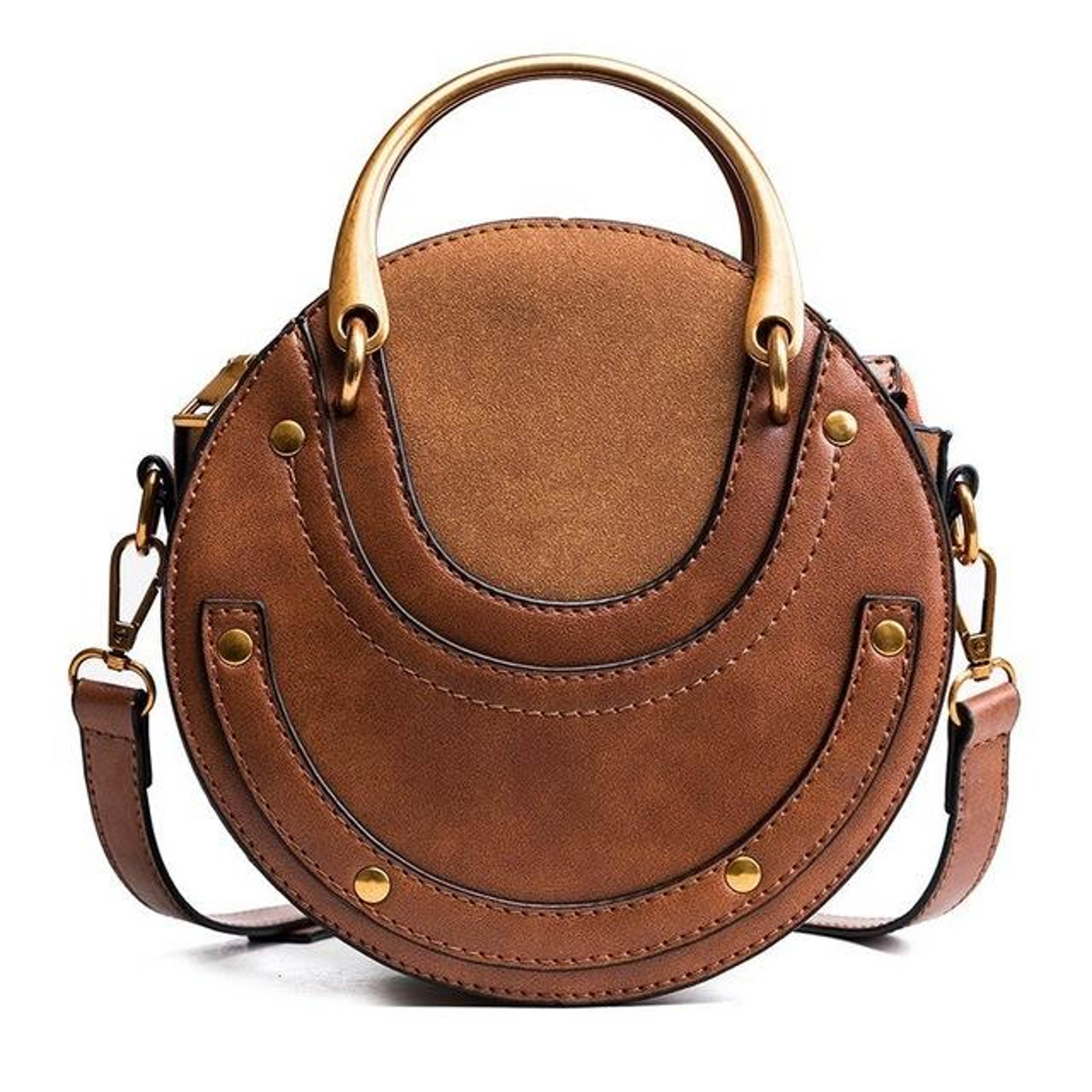Womens Circular PU Leather Shoulder Bag with Adjustable Strap and Zipper Closure – view 15