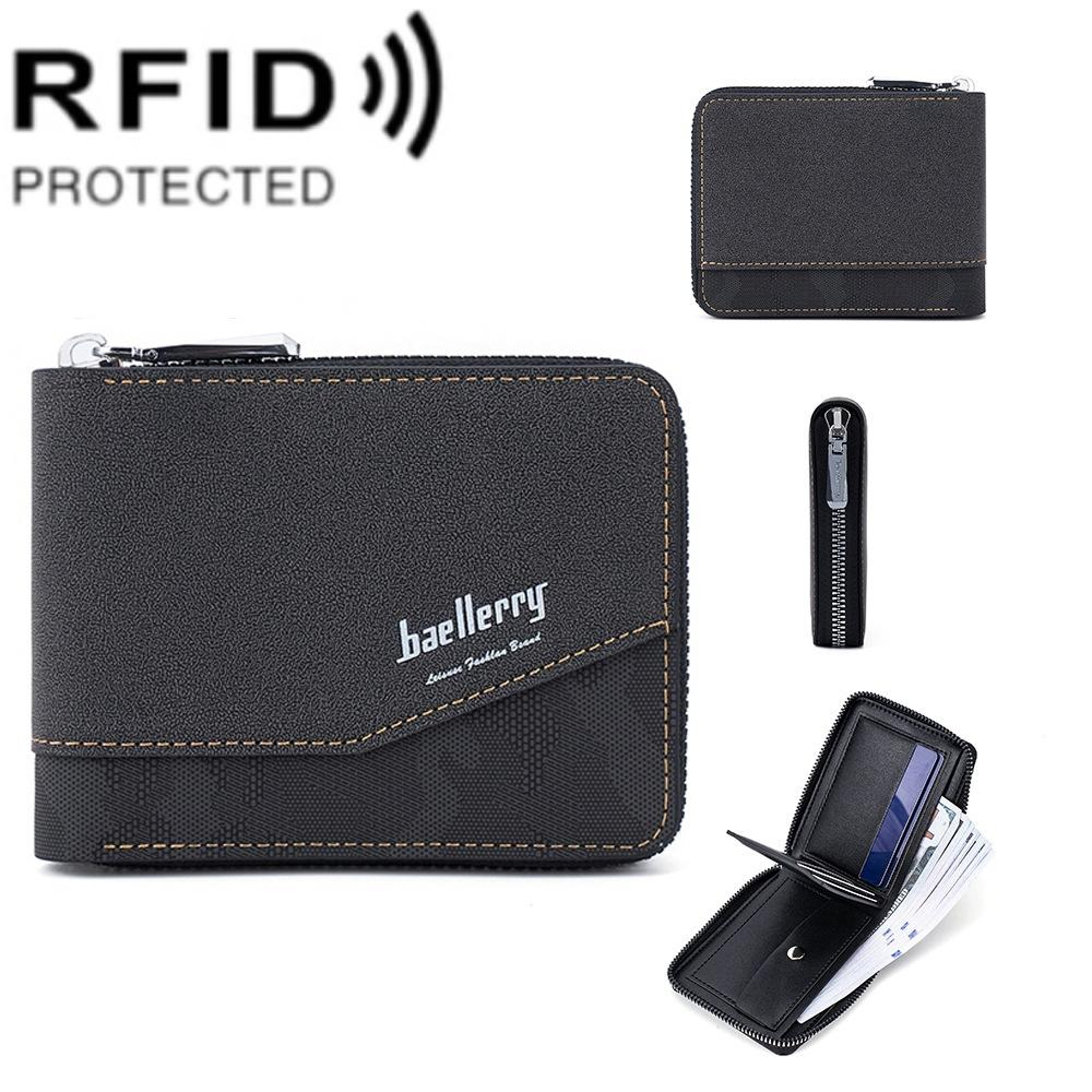 RFID Anti Theft Short Wallet with Zipper and Multiple Card Slots – view 3
