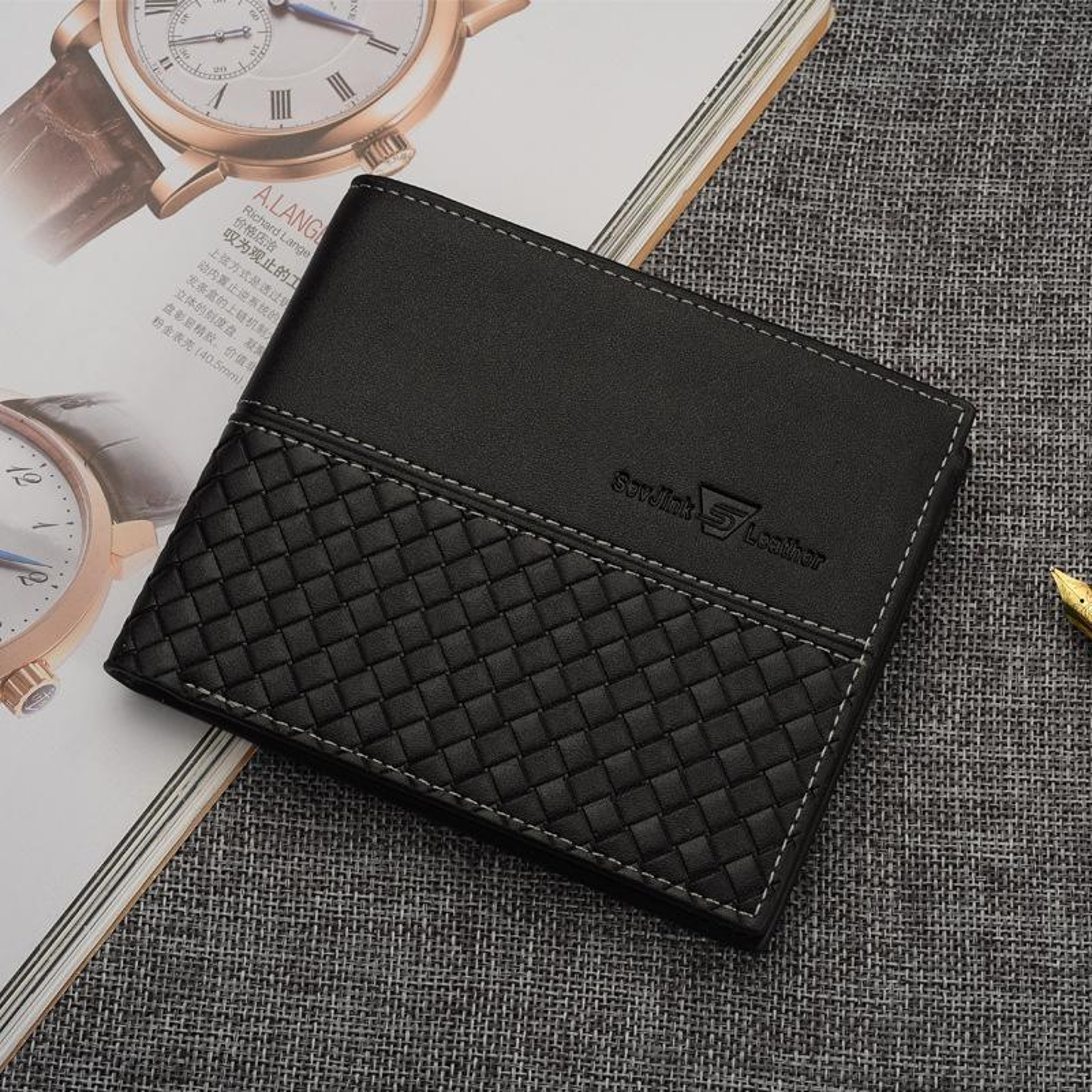 Mens Business Bifold Wallet With Card Slots And Photo Holder 0