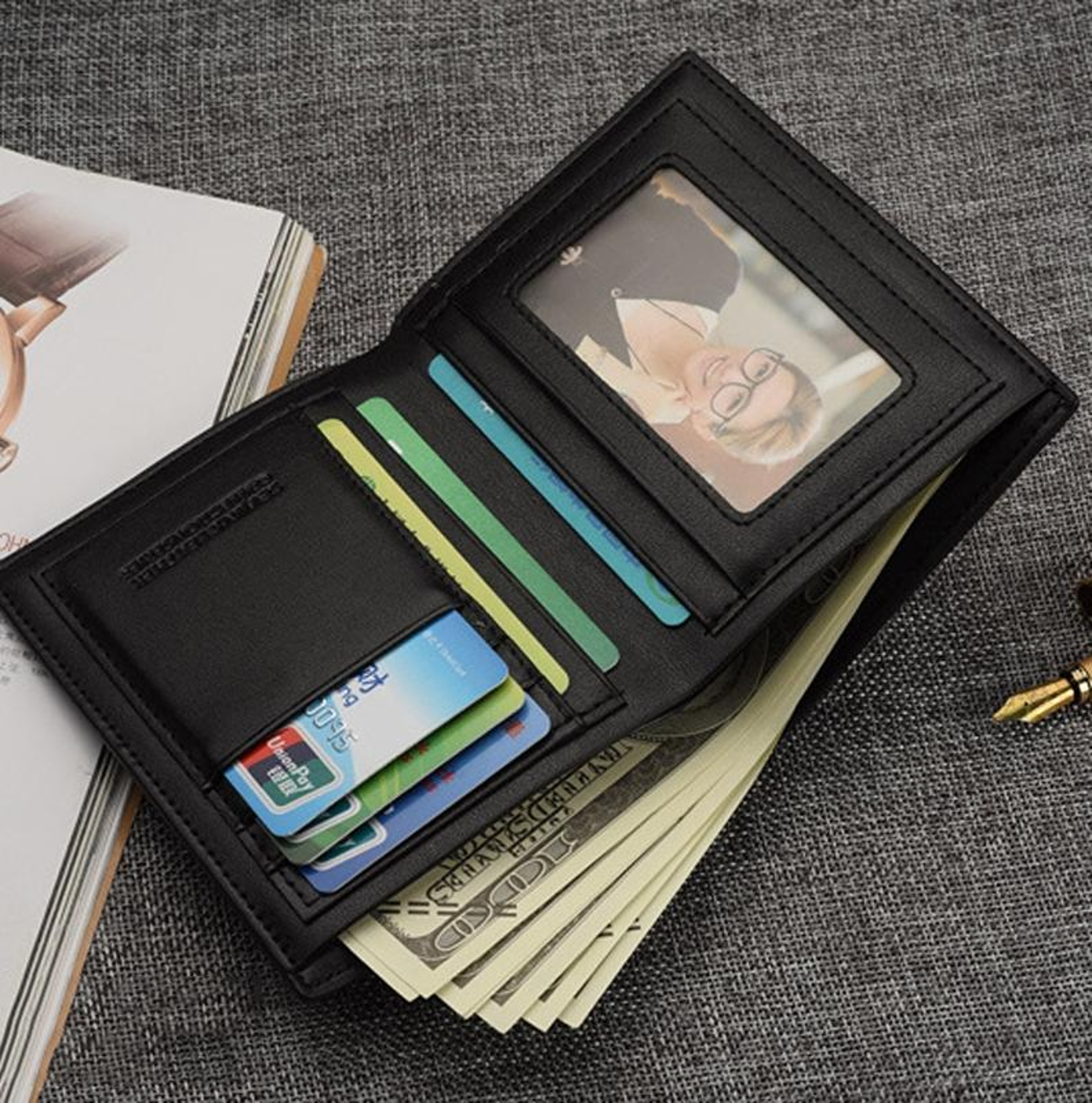 Mens Business Bifold Wallet With Card Slots And Photo Holder 3