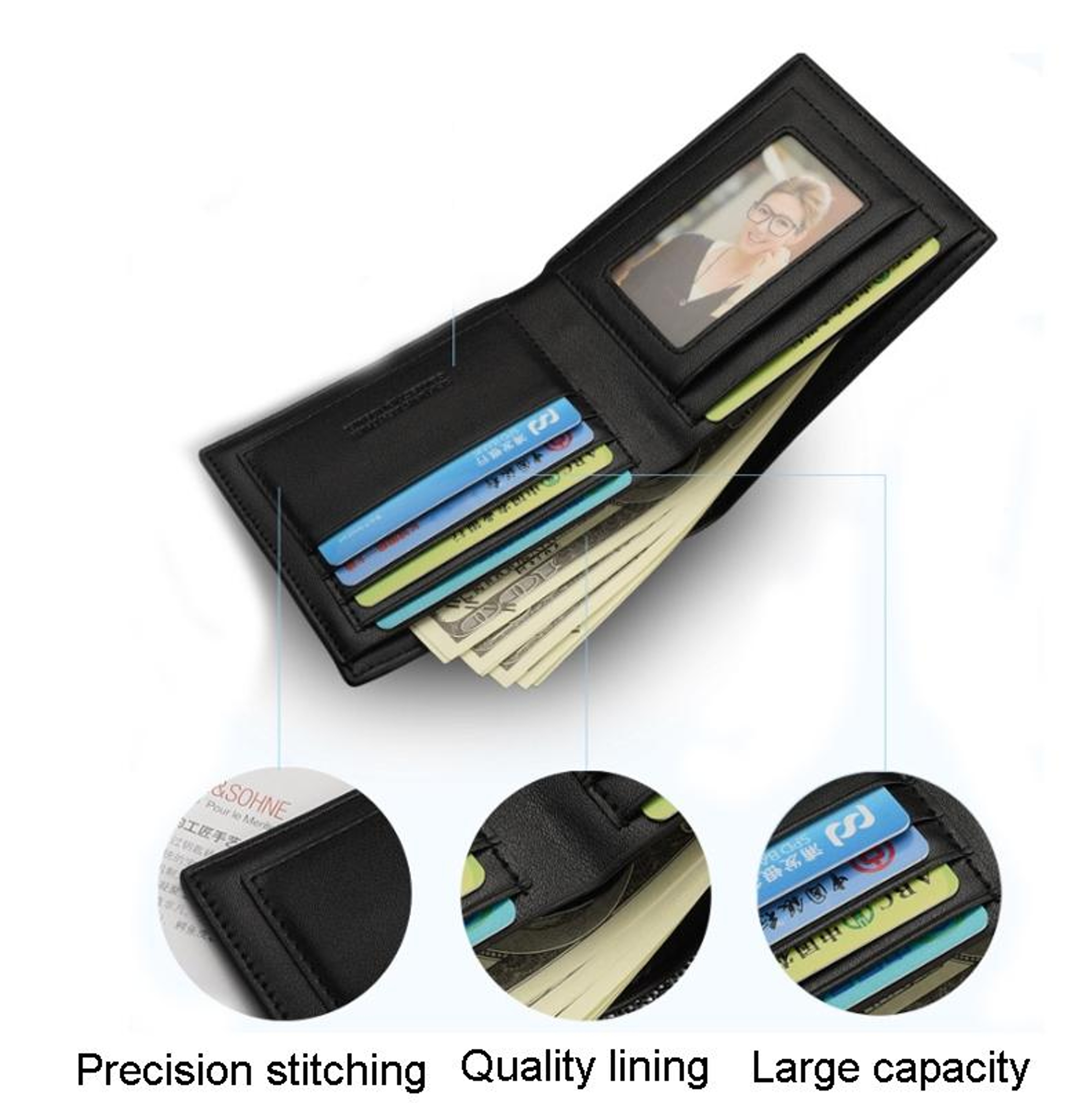 Mens Business Bifold Wallet With Card Slots And Photo Holder 4