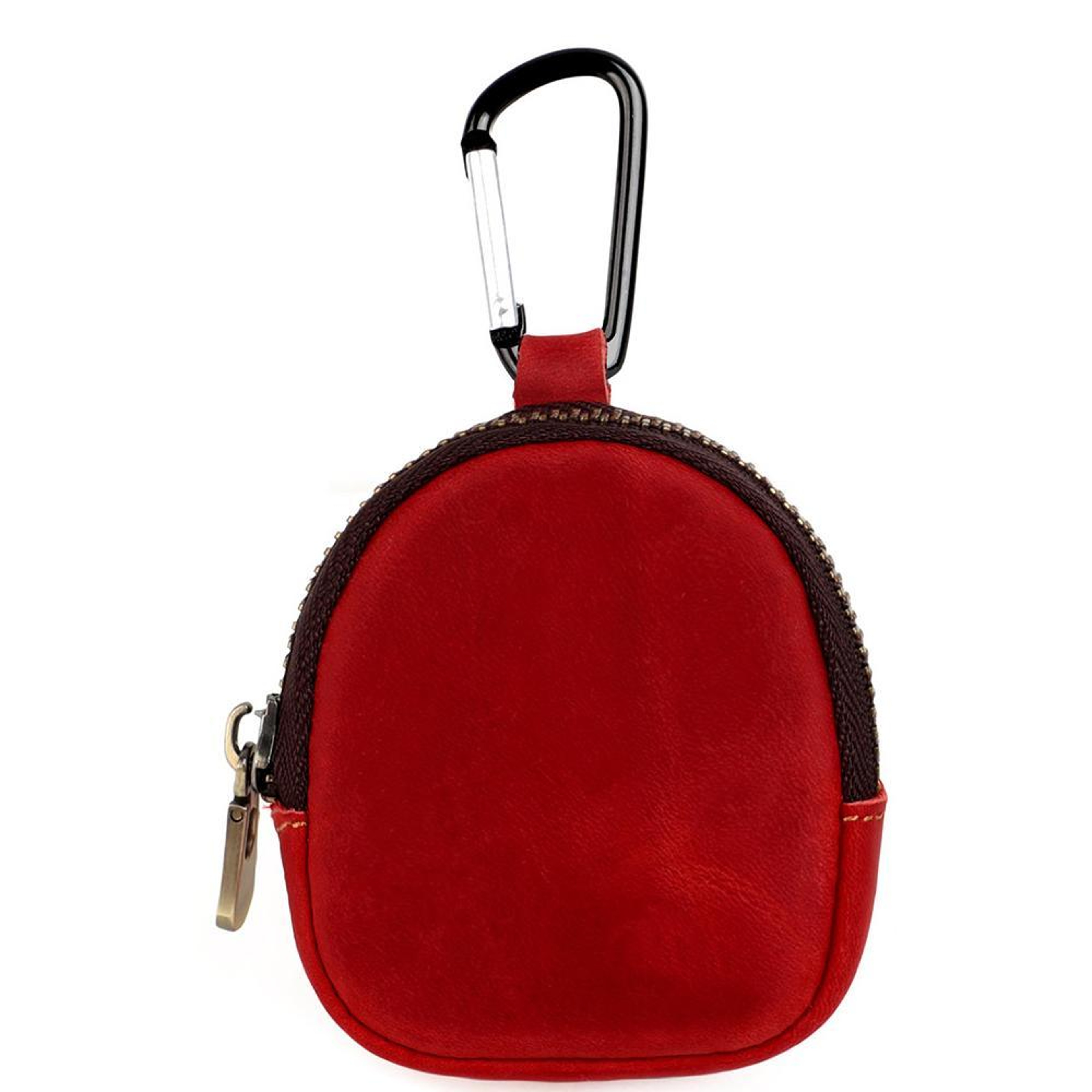 Genuine Leather Shell Shaped Coin Purse with Zipper and Carabiner Clip – view 1