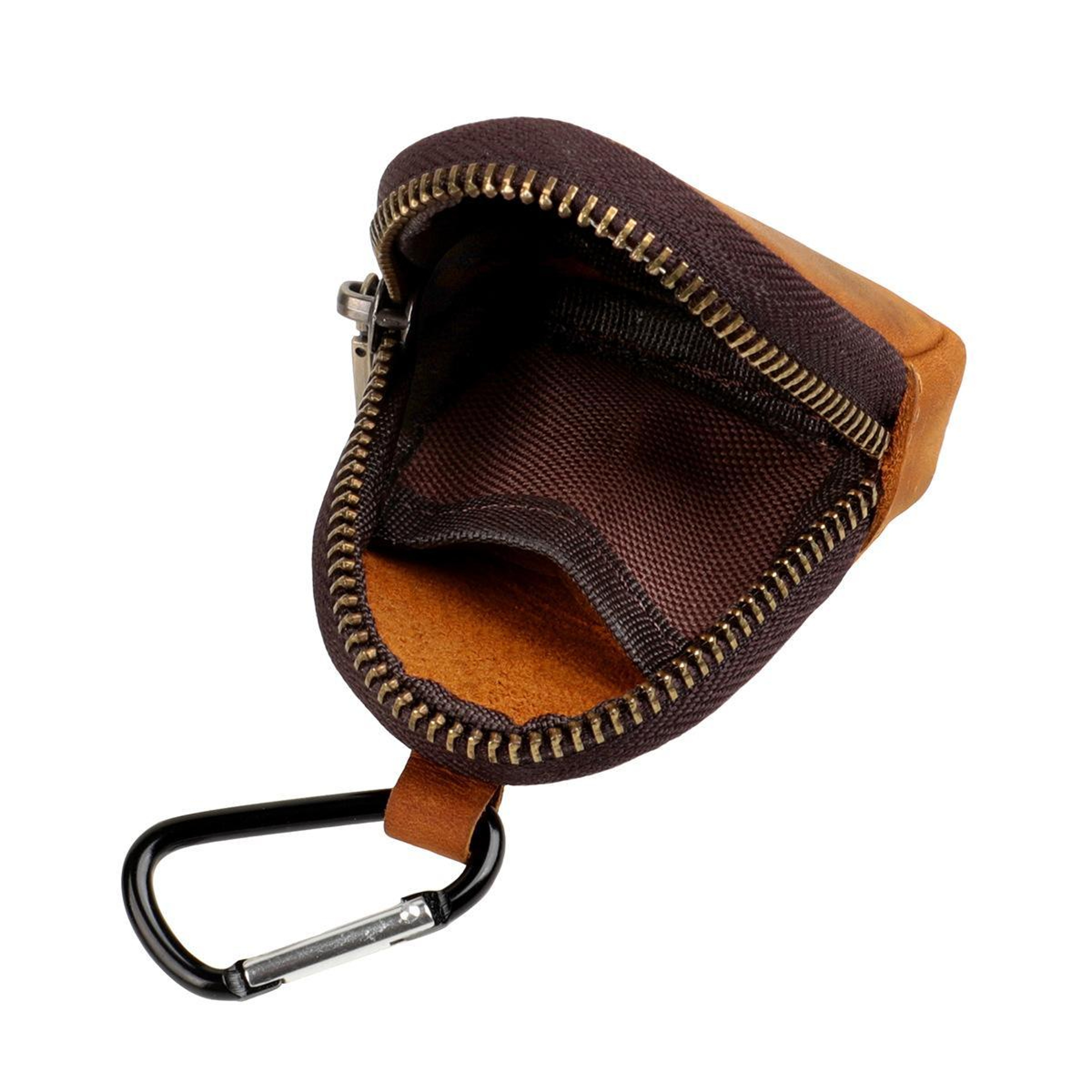 Genuine Leather Shell Shaped Coin Purse with Zipper and Carabiner Clip – view 5