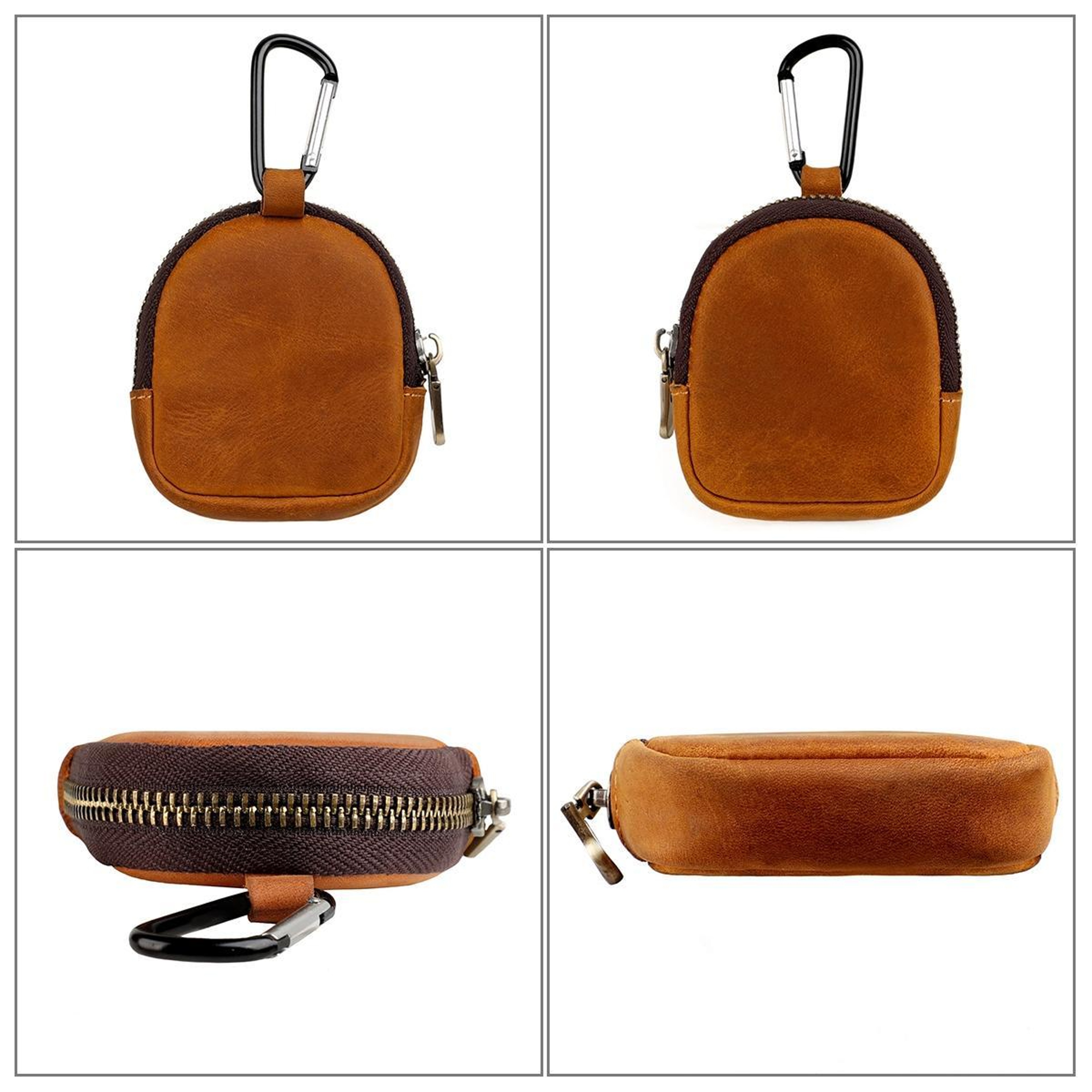Genuine Leather Shell Shaped Coin Purse with Zipper and Carabiner Clip – view 6