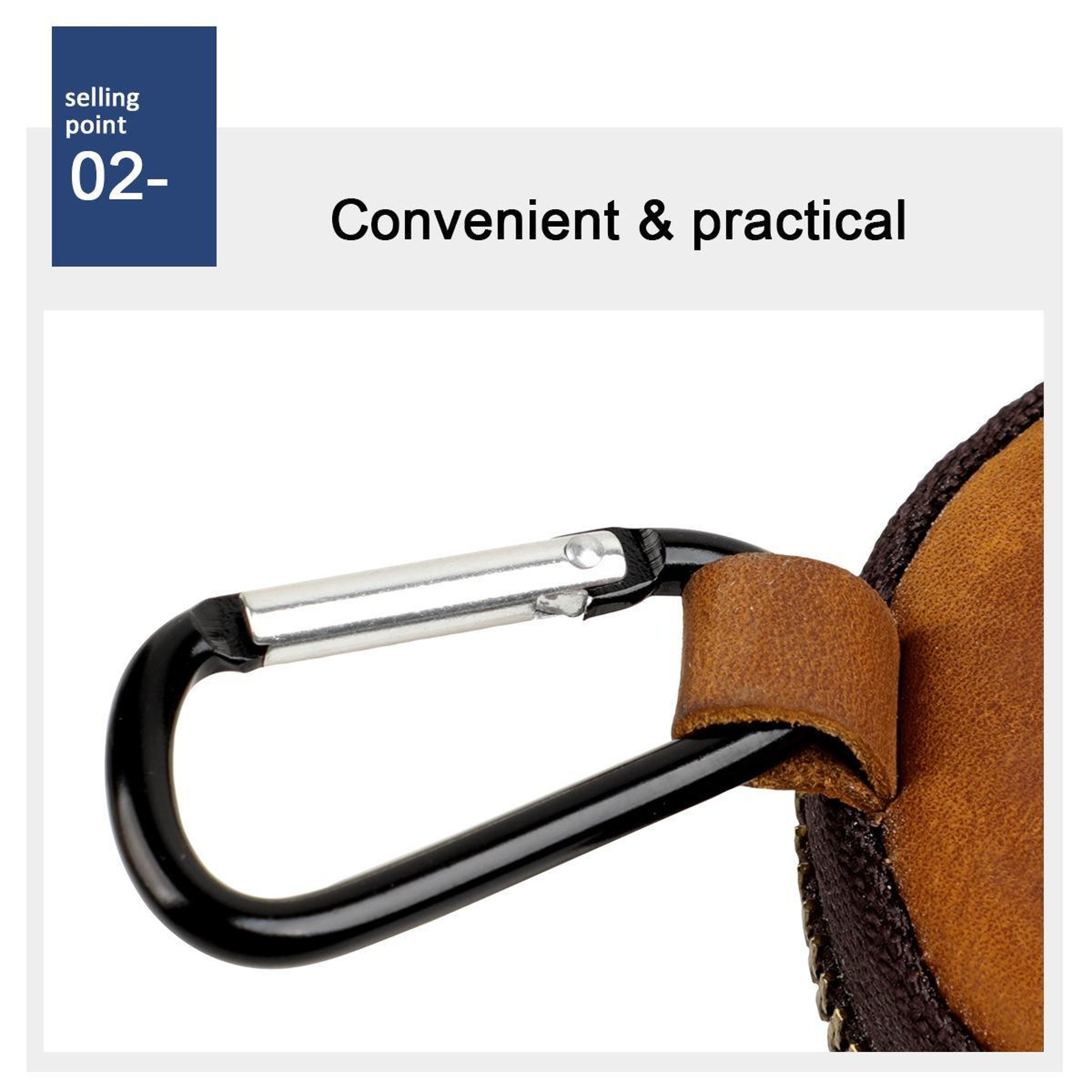 Genuine Leather Shell Shaped Coin Purse with Zipper and Carabiner Clip – view 8