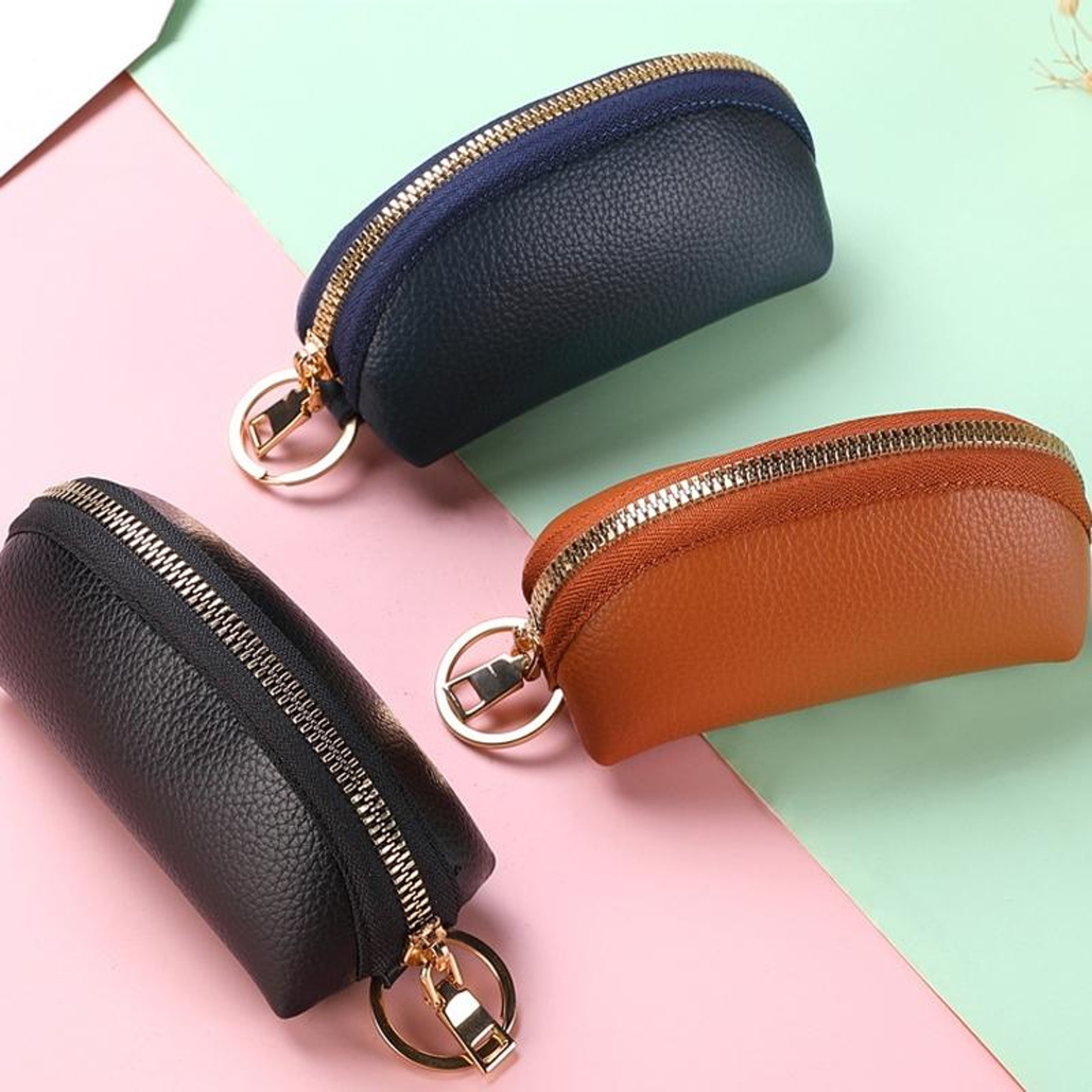 Mini PU Leather Car Key Pouch with Zipper and Internal Key Ring – view 2